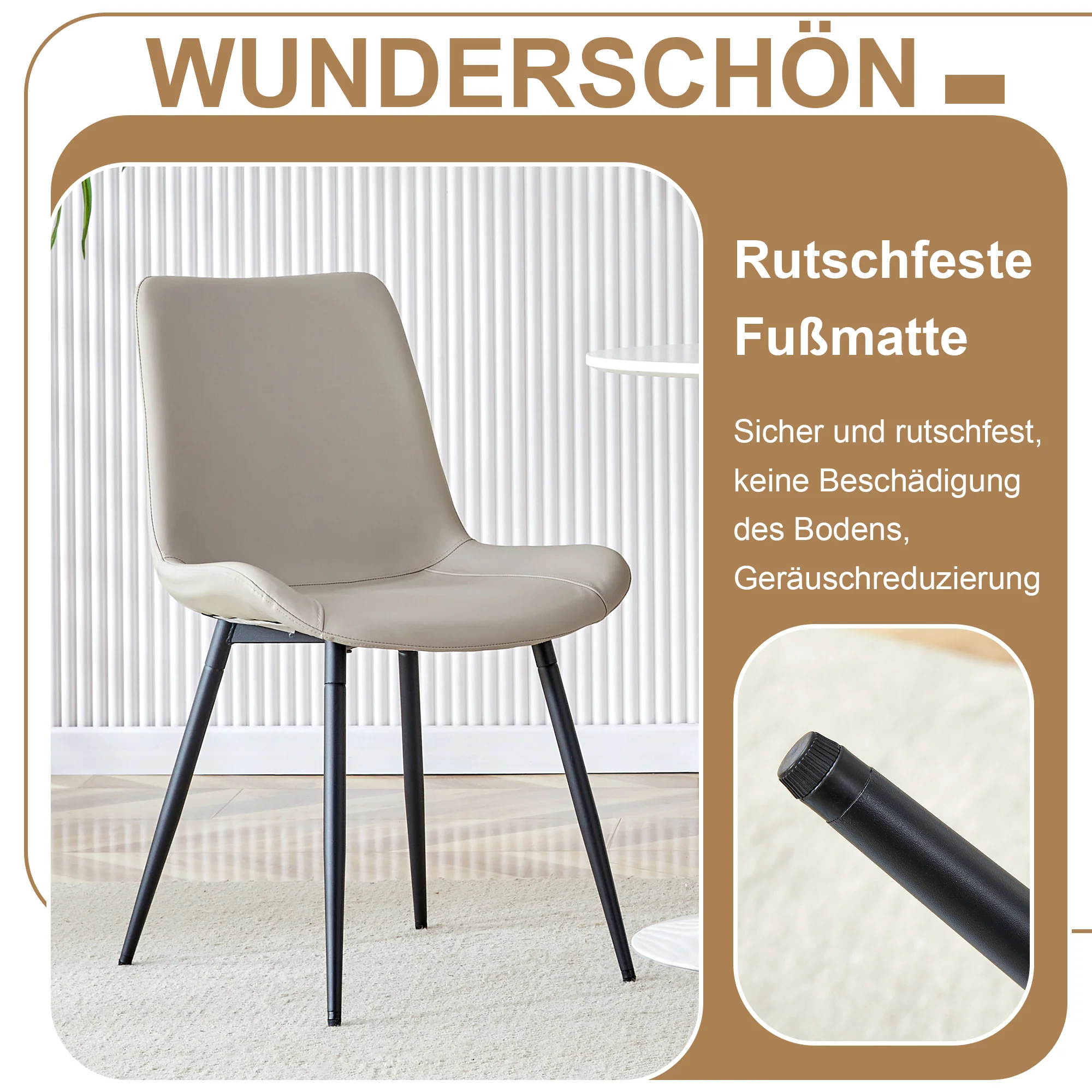 Round Table Set, Modern Minimalist 100cm with Storage and 4 Chairs, Brown Wood Look/Warm Grey PU - Image 7
