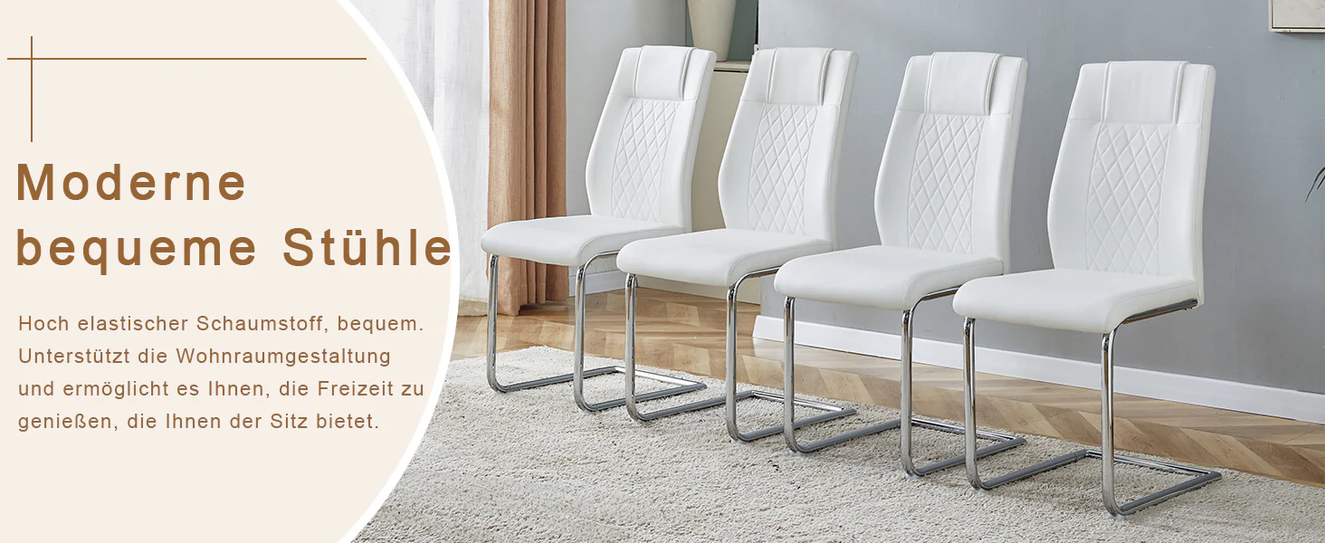 Scandinavian Dining Chairs Set of 4 Mesh Back Metal Legs - White PU - Image 9