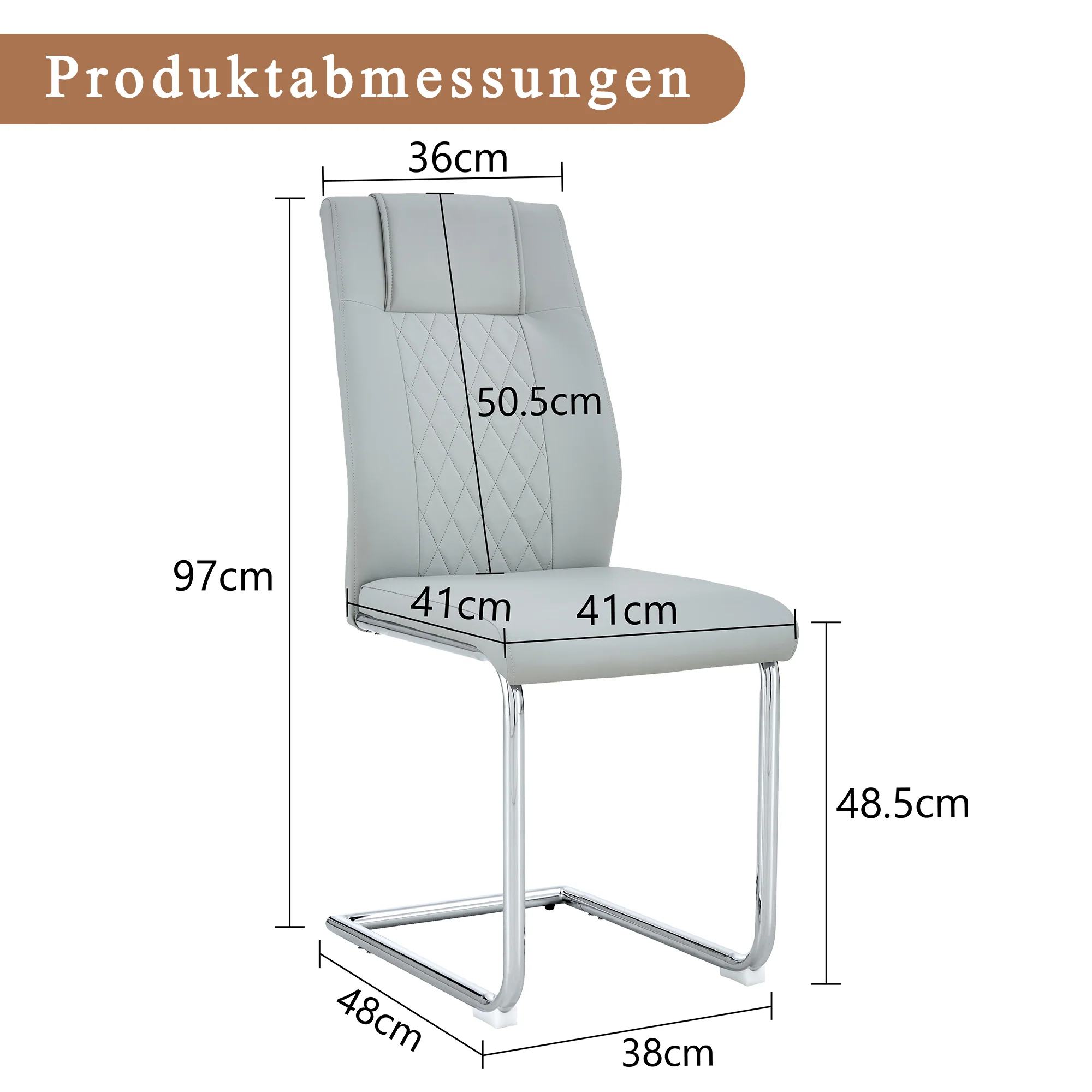 Scandinavian Dining Chairs Set of 4 Mesh Back Silver Metal Legs - Light Grey PU Leather - Image 4