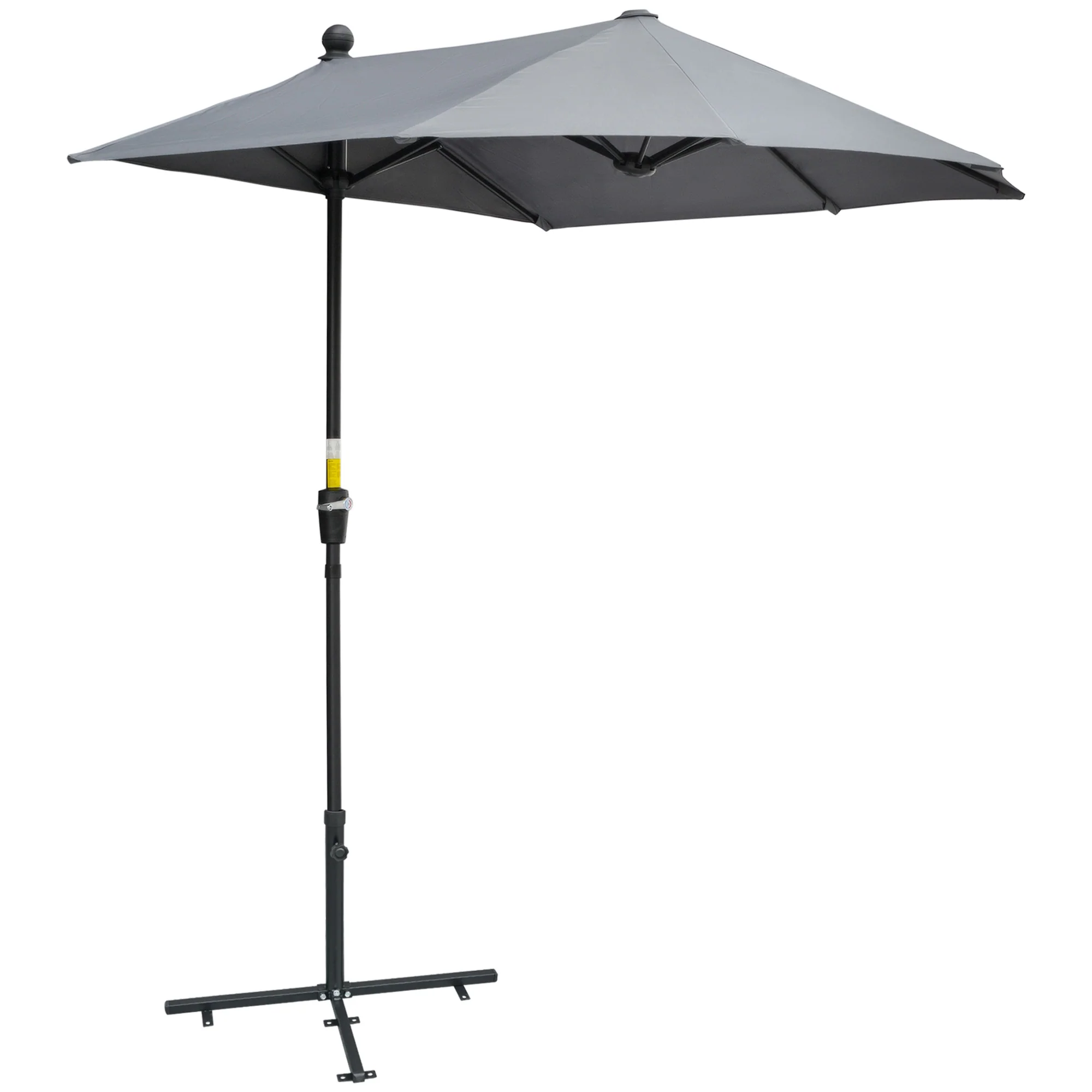 Semi-circular Parasol with Stand, Waterproof 2x2m for Garden/Patio/Balcony, 100% Polyester Dark Grey - Image 2