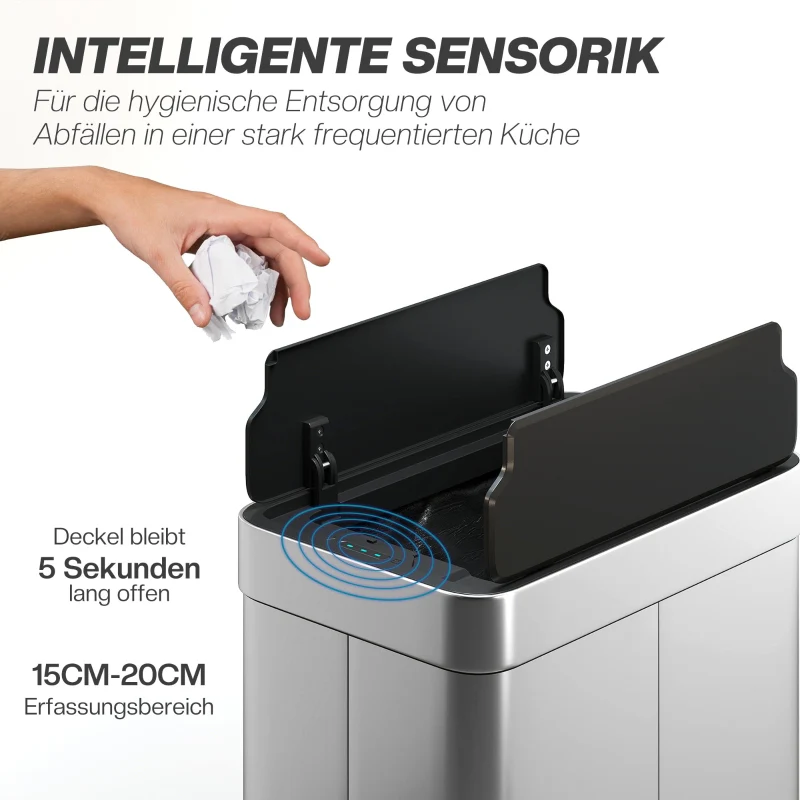 Sensor Trash Can 55 L Automatic Butterfly Lid - Stainless Steel Silver - Image 4