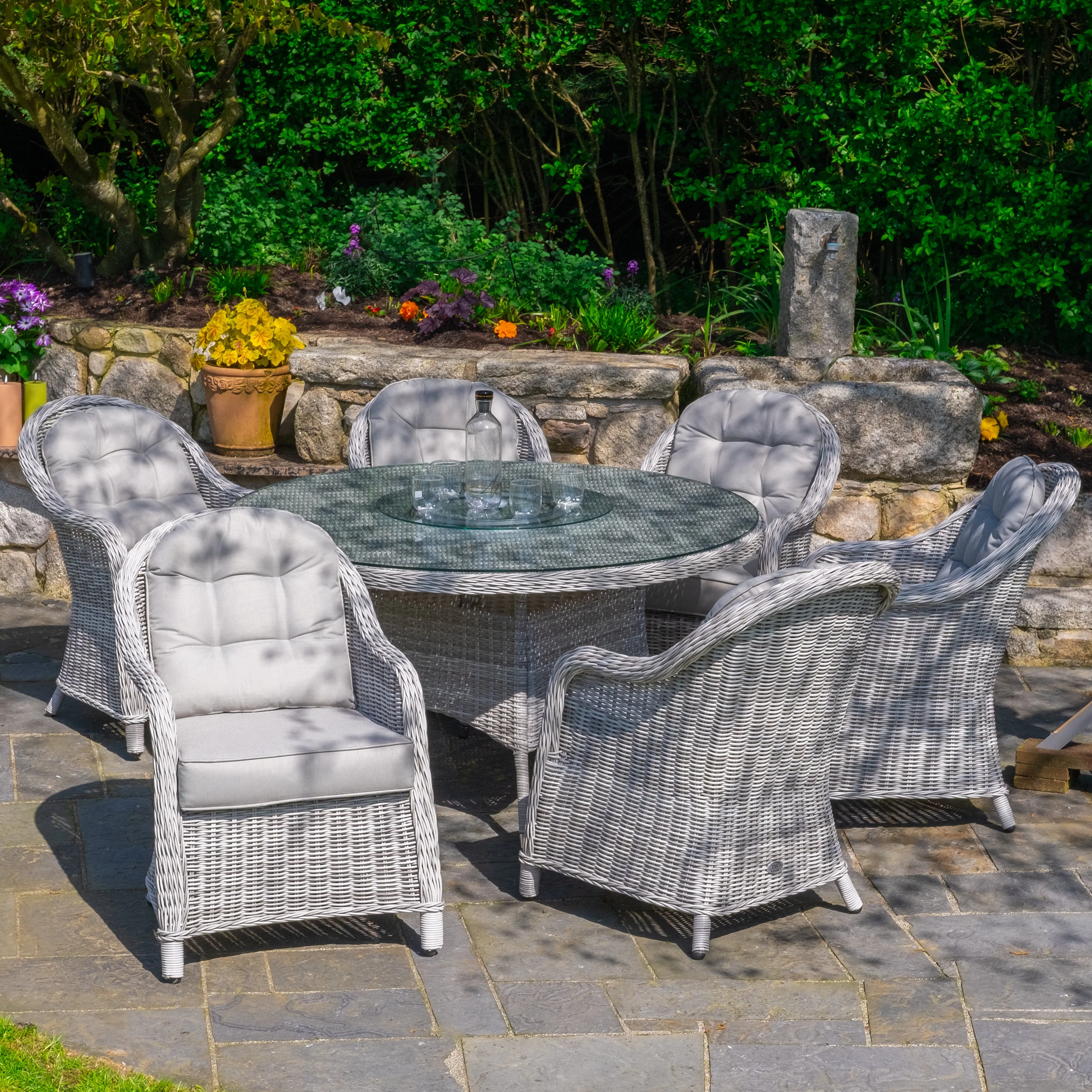 Sepino - 6 Seater Set with Round Table & Lazy Susan (Light Grey) - Image 2