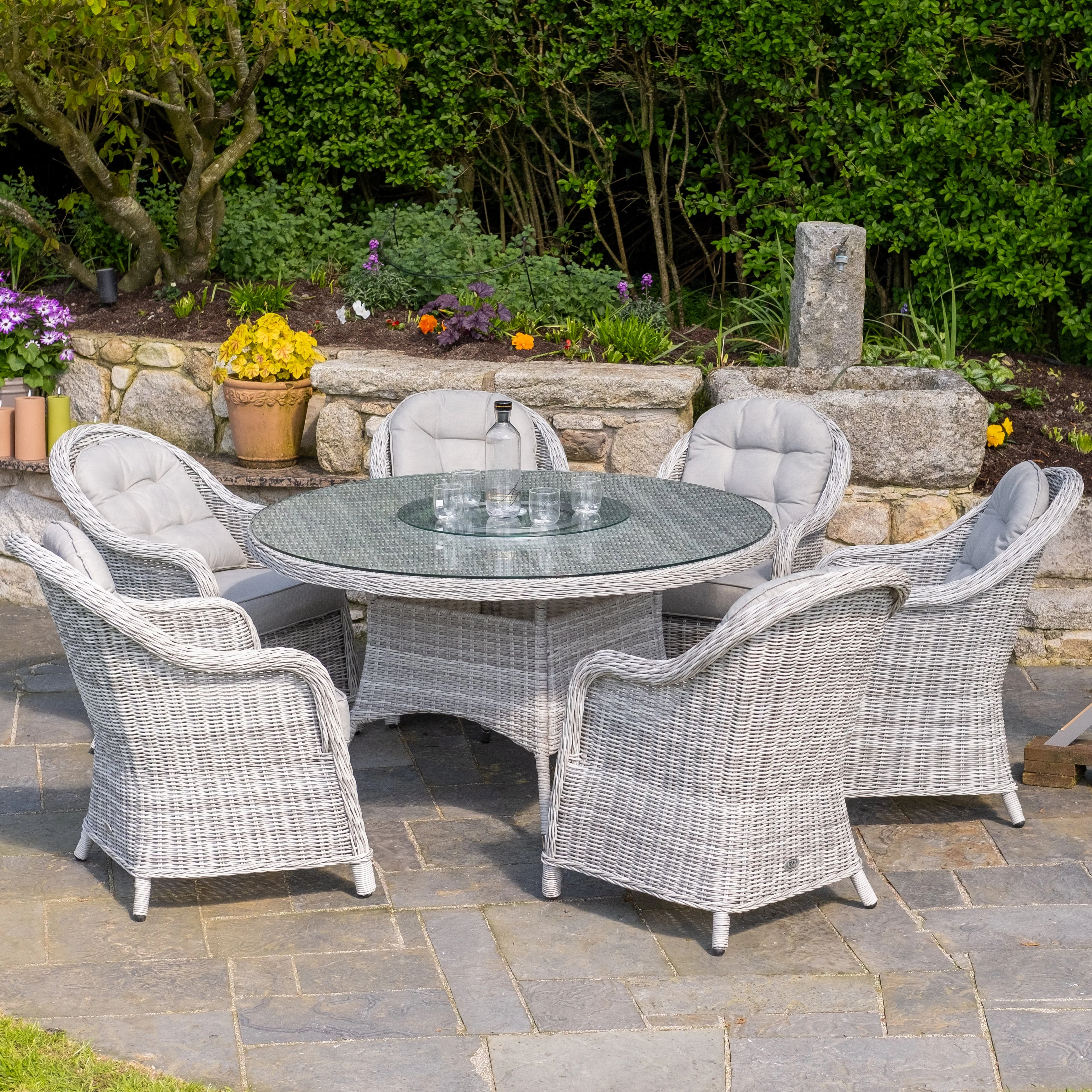 Sepino - 6 Seater Set with Round Table & Lazy Susan (Light Grey) - Image 4