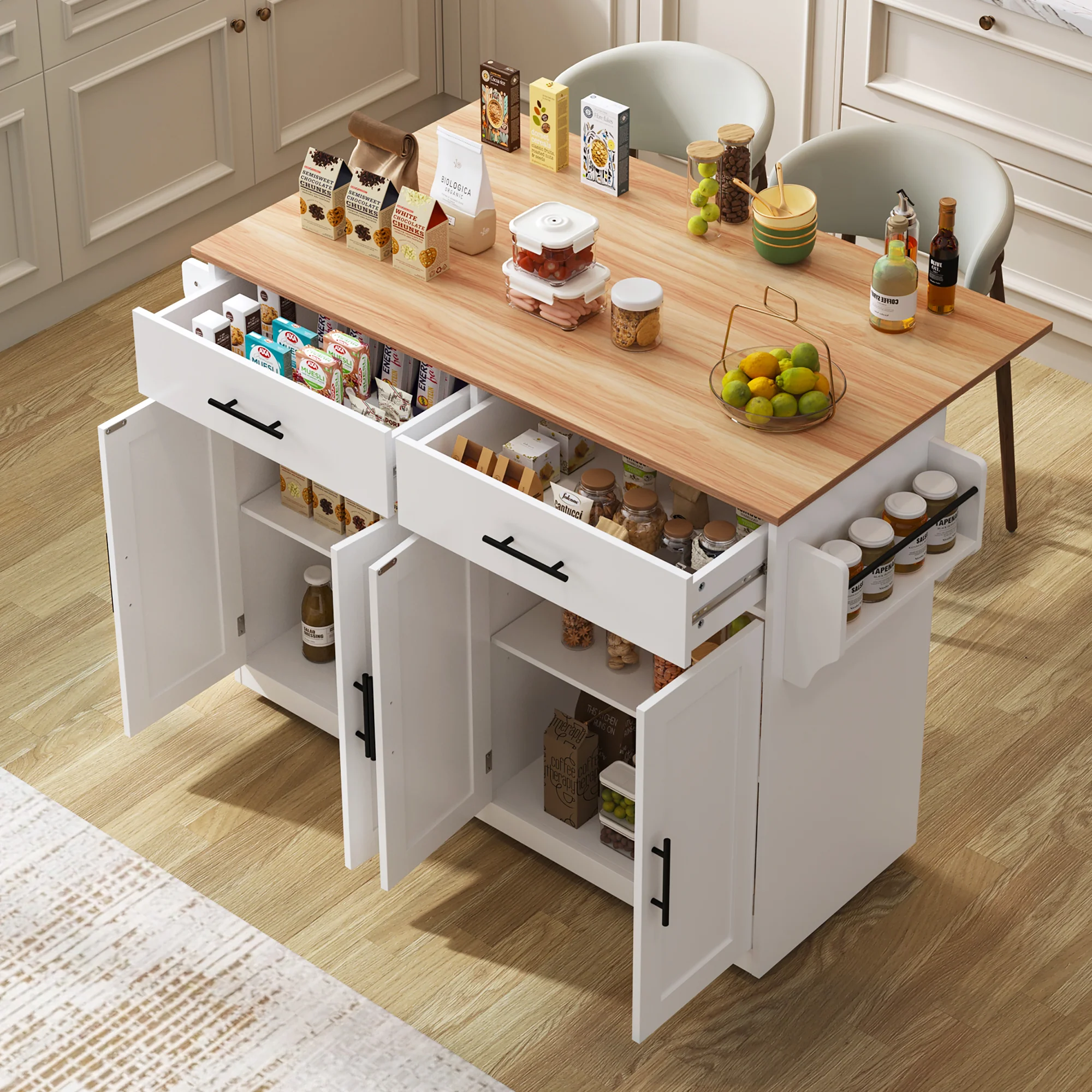 Serving Trolley Folding Tabletop Casters Interchangeable Legs - White