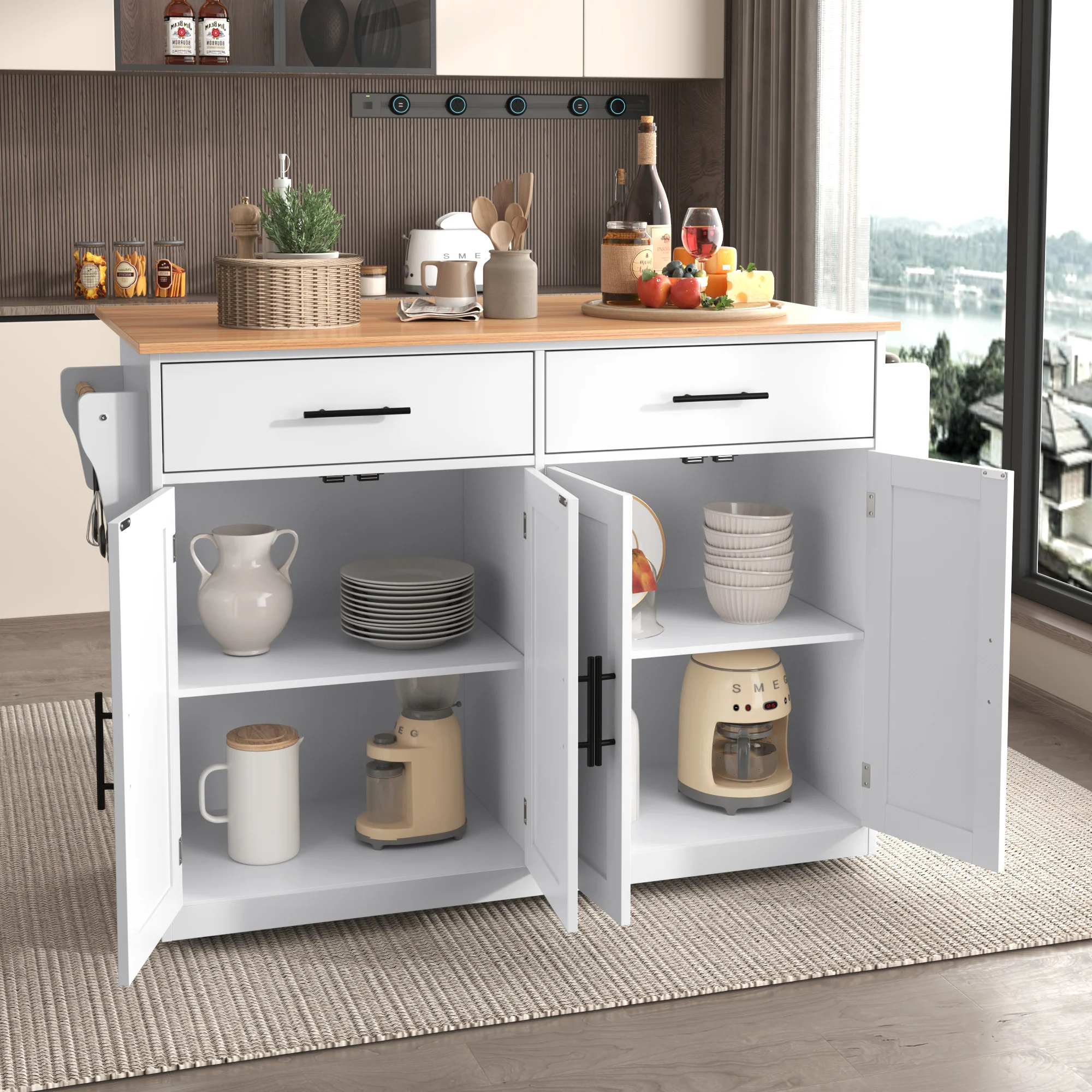 Serving Trolley Folding Tabletop Casters Interchangeable Legs - White - Image 3