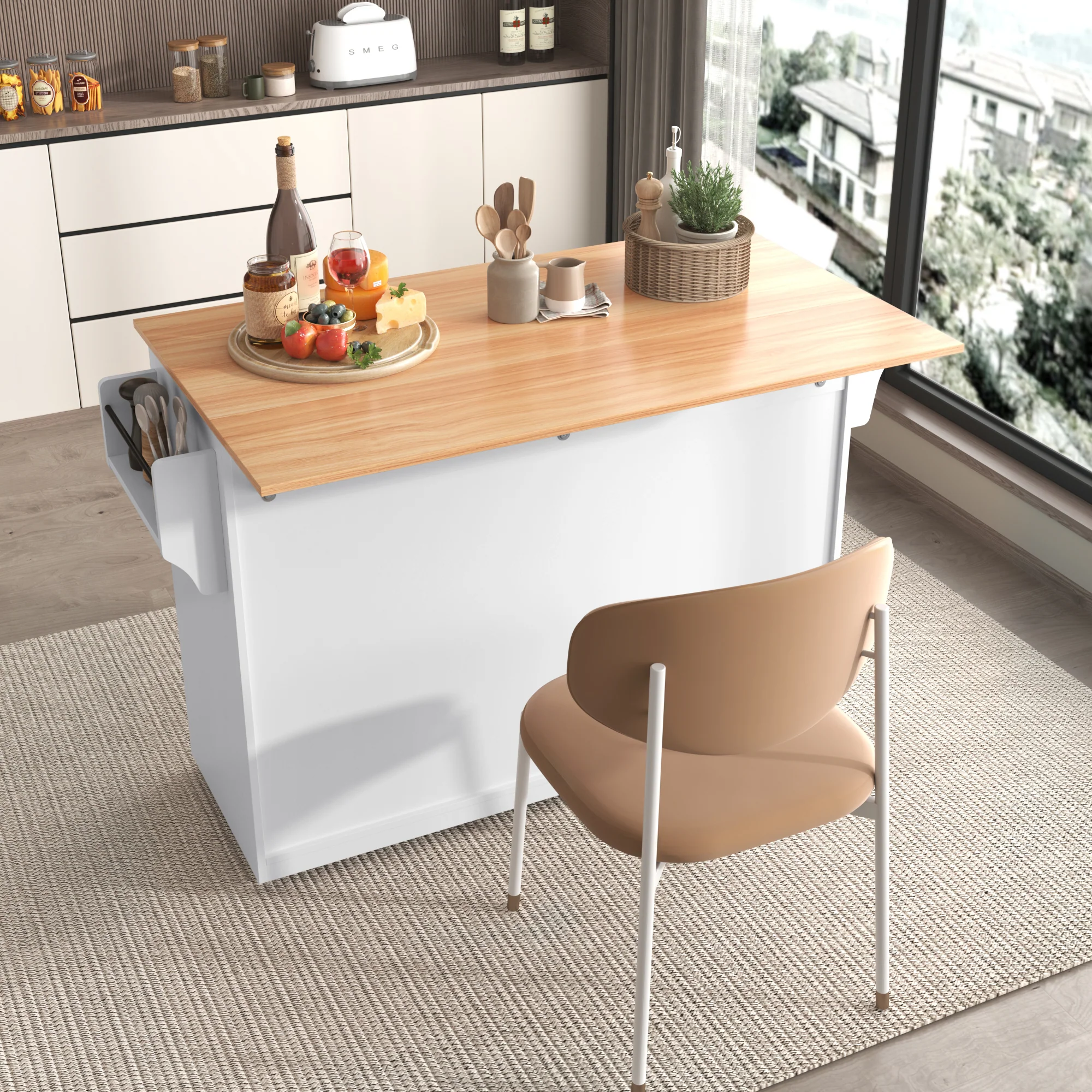 Serving Trolley Folding Tabletop Casters Interchangeable Legs - White - Image 4