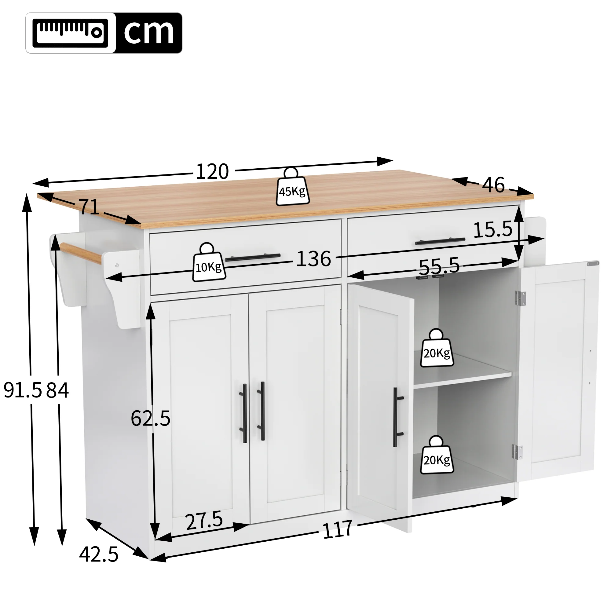 Serving Trolley Folding Tabletop Casters Interchangeable Legs - White - Image 7