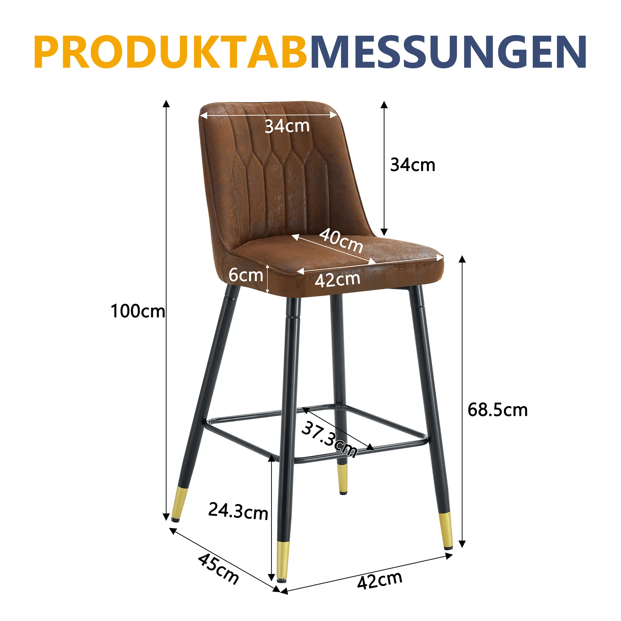 Set of 2 Bar Stools 100cm Black Metal Frame Footrest - Brown Tech Fabric - Image 4