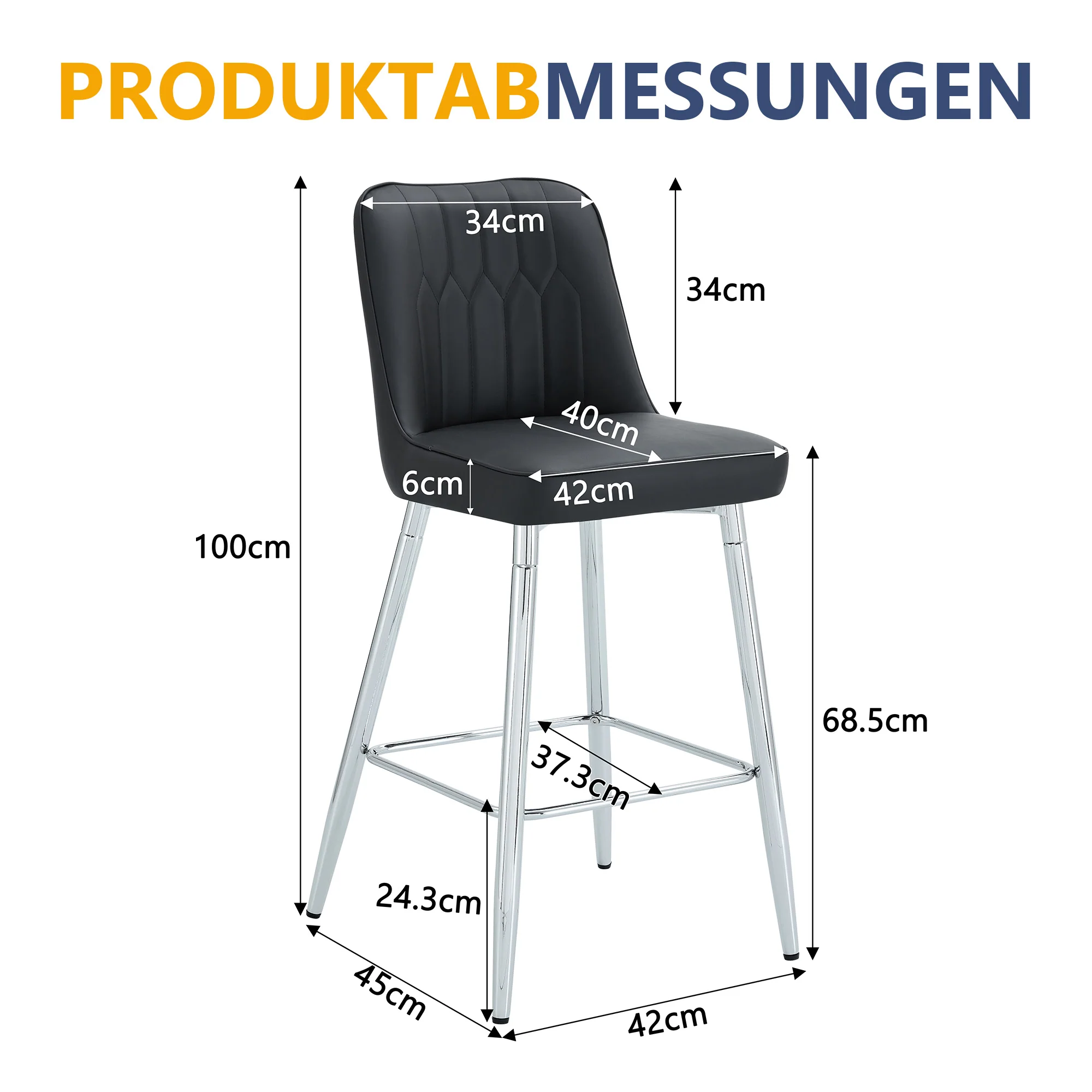 Set of 2 Bar Stools 100cm High Footrest Silver Metal Frame - Black PU Leather - Image 4