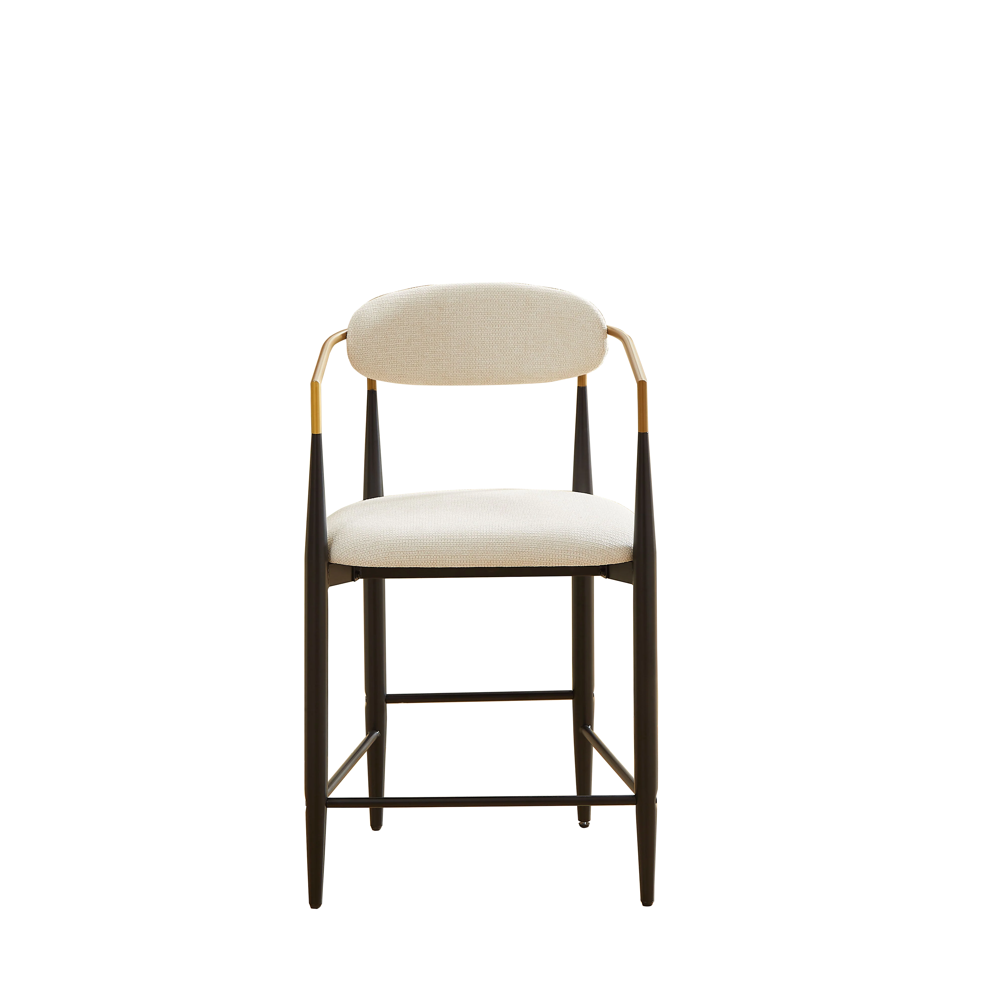Set of 2 Bar Stools Armrests French Country Style Black/Gold - Cream Fabric - Image 10