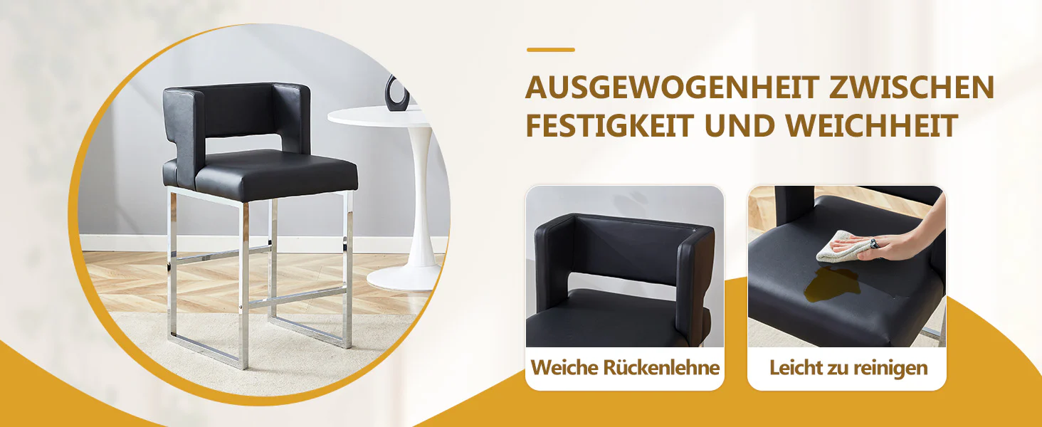 Set of 2 Bar Stools Nordic Style Square Design Metal Legs - Black - Image 10
