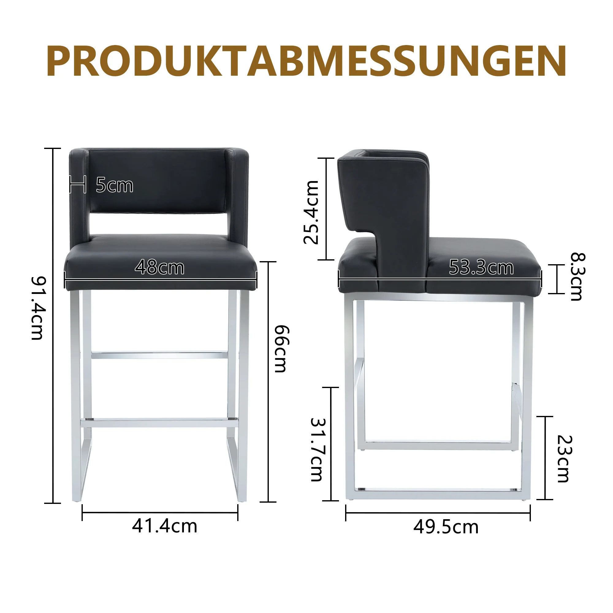 Set of 2 Bar Stools Nordic Style Square Design Metal Legs - Black - Image 4