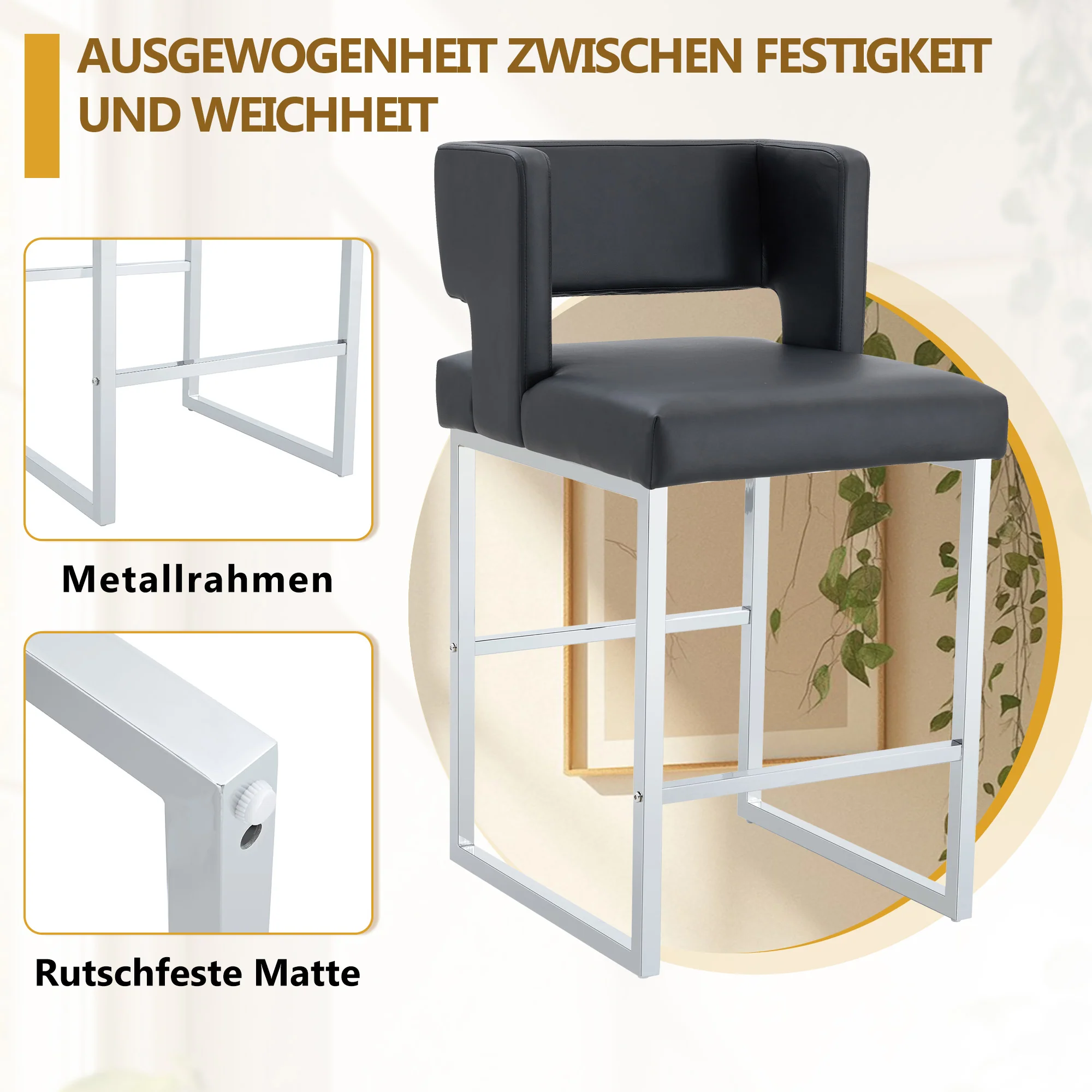 Set of 2 Bar Stools Nordic Style Square Design Metal Legs - Black - Image 7