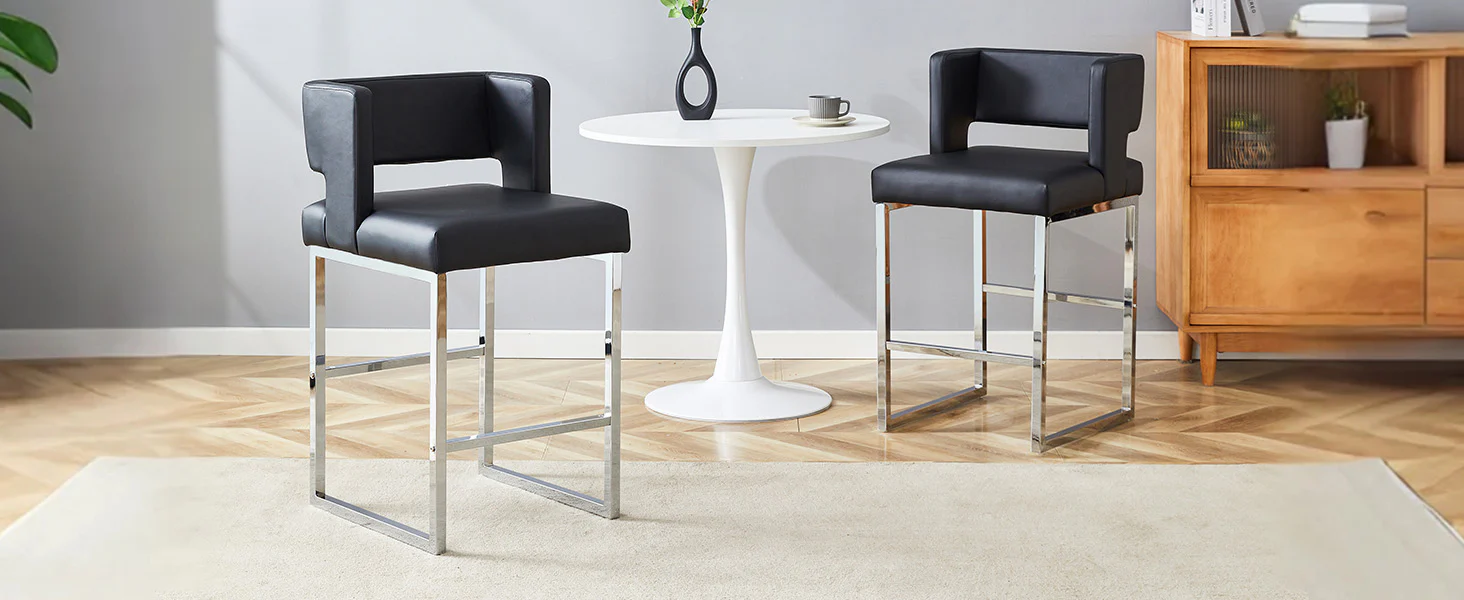 Set of 2 Bar Stools Nordic Style Square Design Metal Legs - Black - Image 9