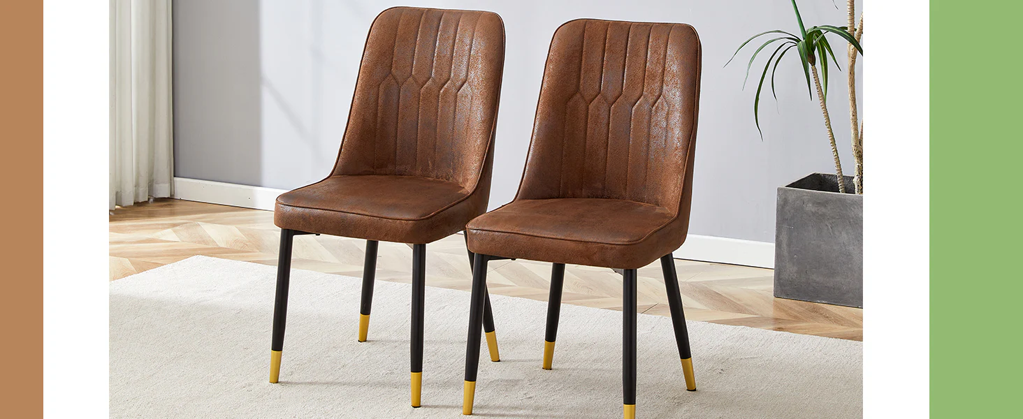 Set of 2 Dining Chairs Modern Tech Fabric Black Metal Legs - Brown - Image 10
