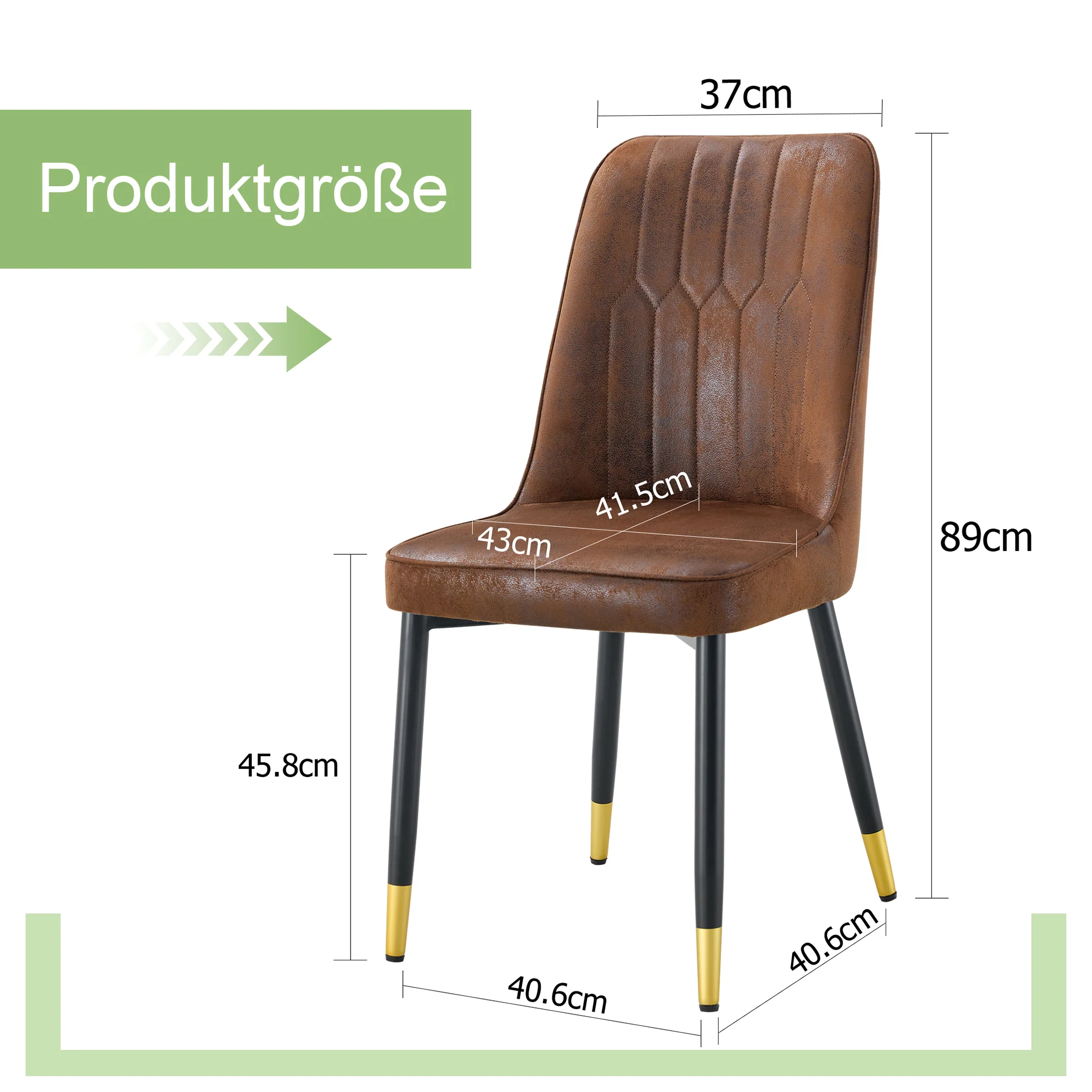 Set of 2 Dining Chairs Modern Tech Fabric Black Metal Legs - Brown - Image 4