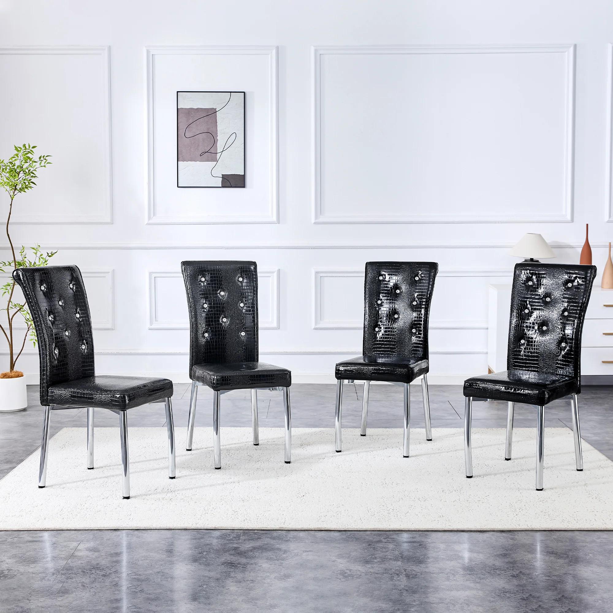 Set of 2 Dining Chairs Retro Alligator Skin Crystal Buckle Design - Faux Leather - Image 5