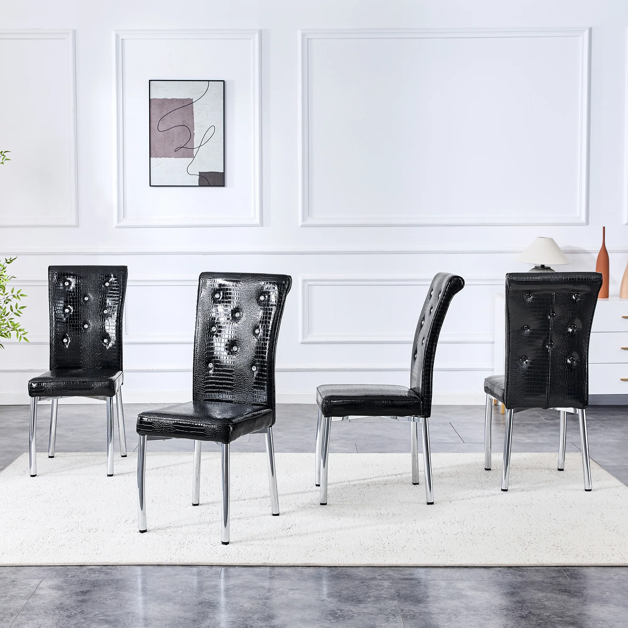 Set of 2 Dining Chairs Retro Alligator Skin Crystal Buckle Design - Faux Leather - Image 6