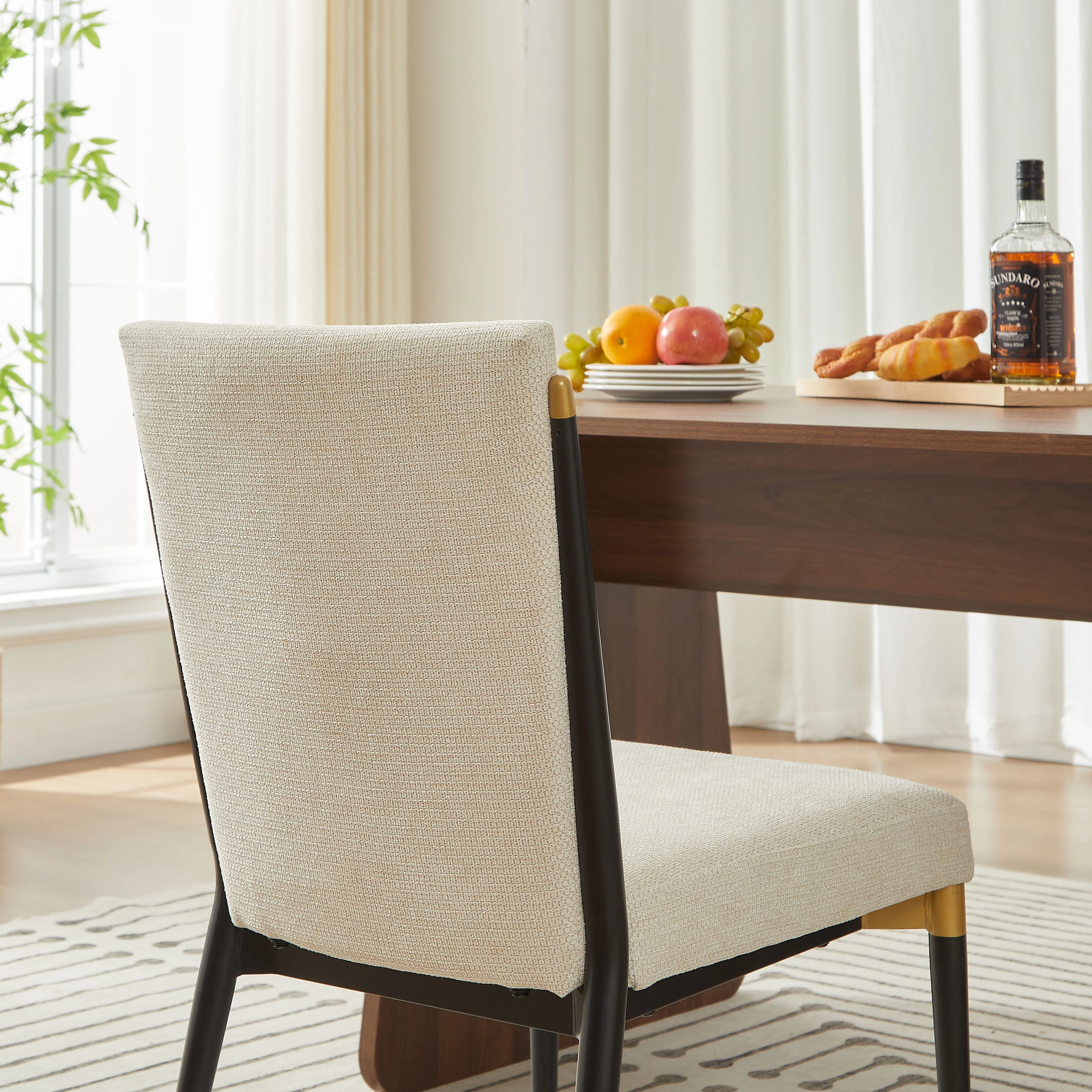 Set of 2 Dining Chairs Scandinavian Style Black/Gold Legs - Cream Fabric - Image 10