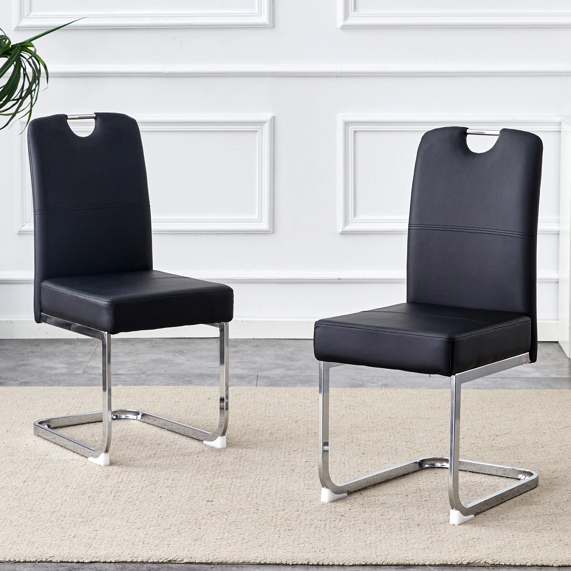 Set of 2 Dining Chairs Thickened Ergonomic Spring - Black - Image 2