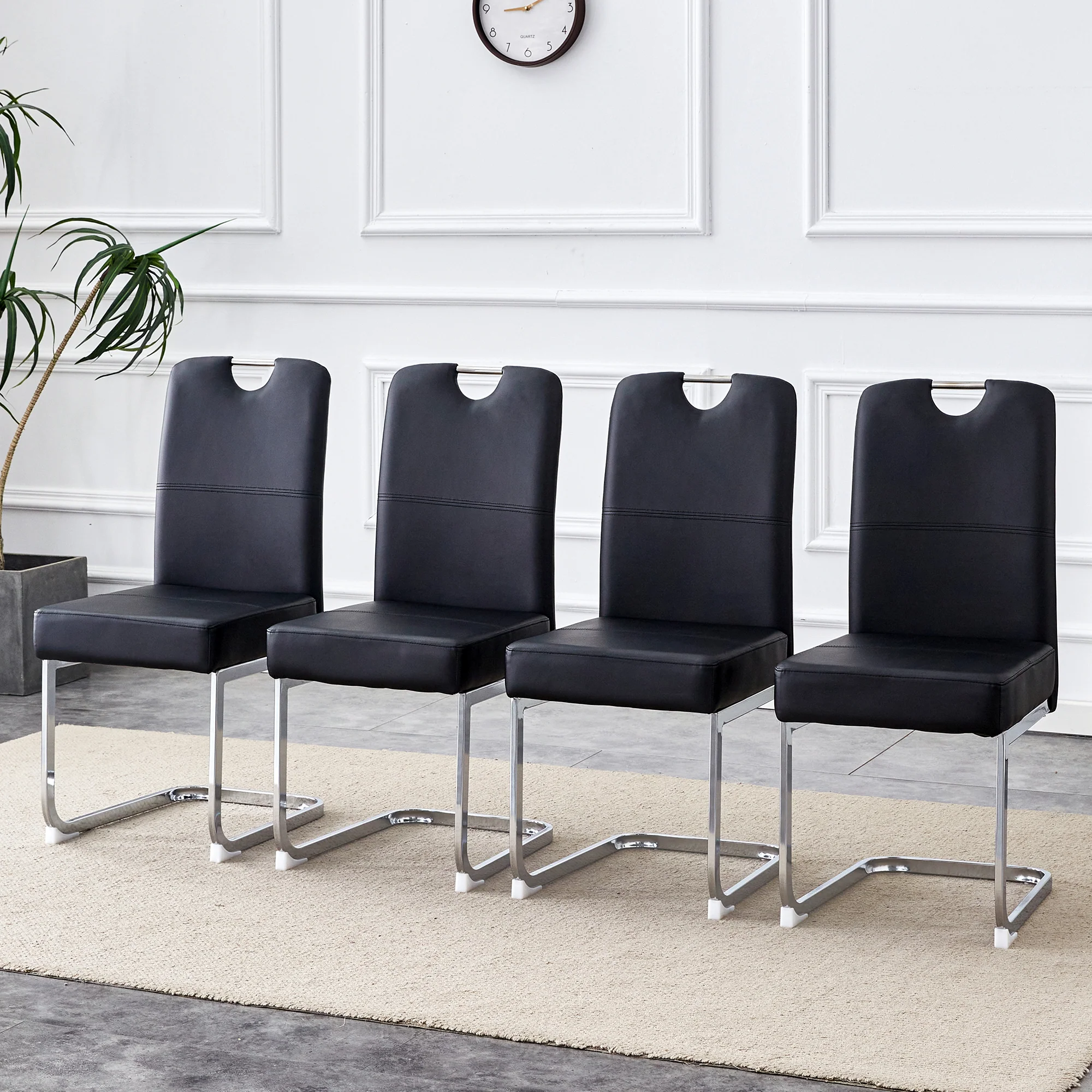 Set of 2 Dining Chairs Thickened Ergonomic Spring - Black - Image 4