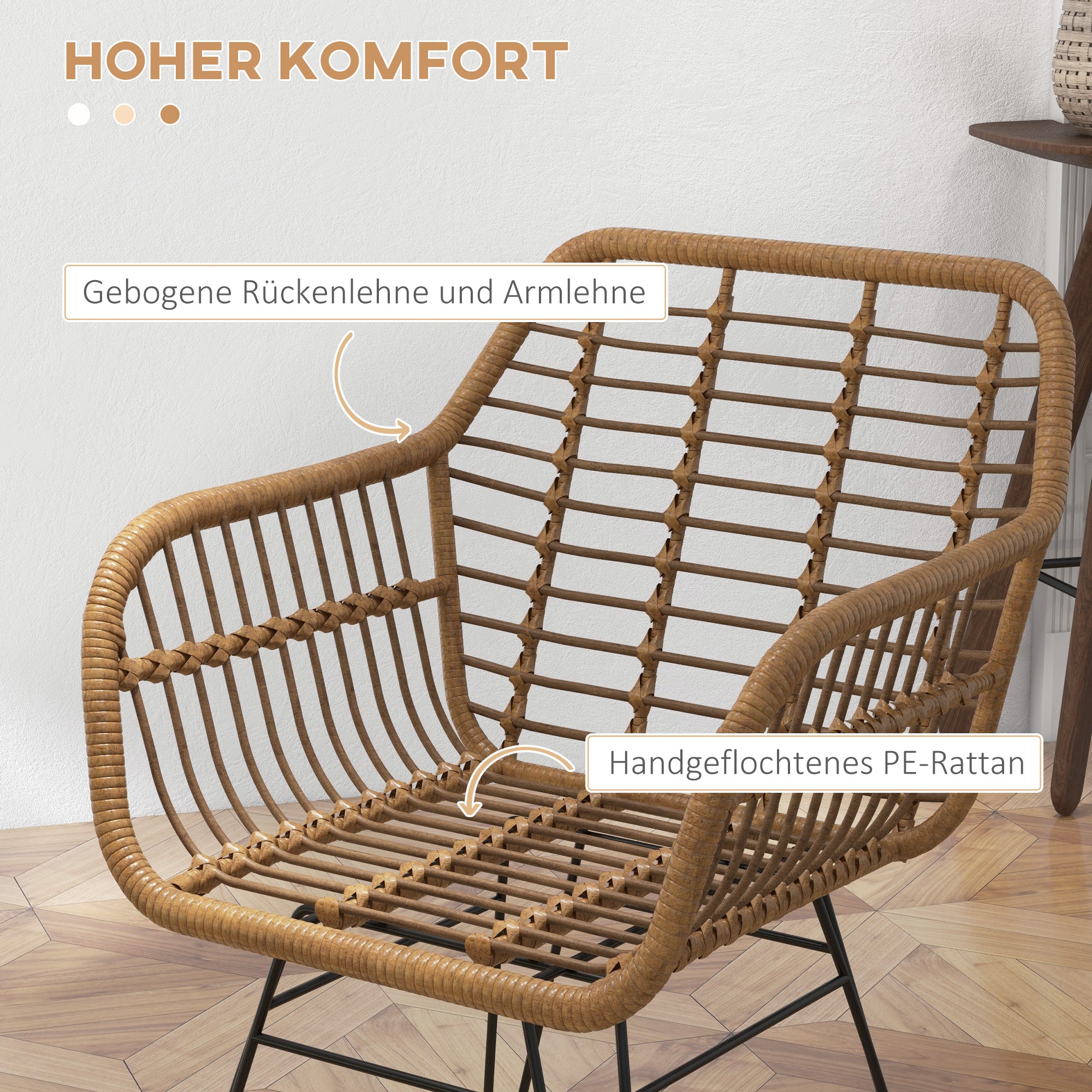 Set of 2 Kitchen Chairs Boho Style PE Rattan - Natural/Black - Image 5
