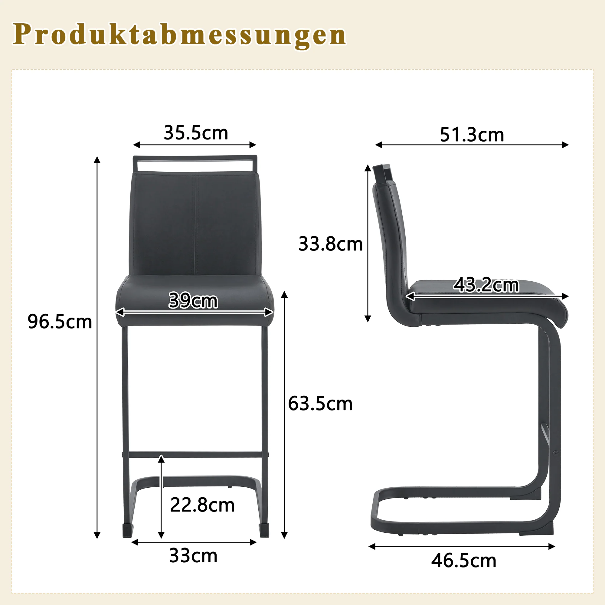 Set of 2 Nordic Bar Stools Faux Leather Metal Legs - Black - Image 5