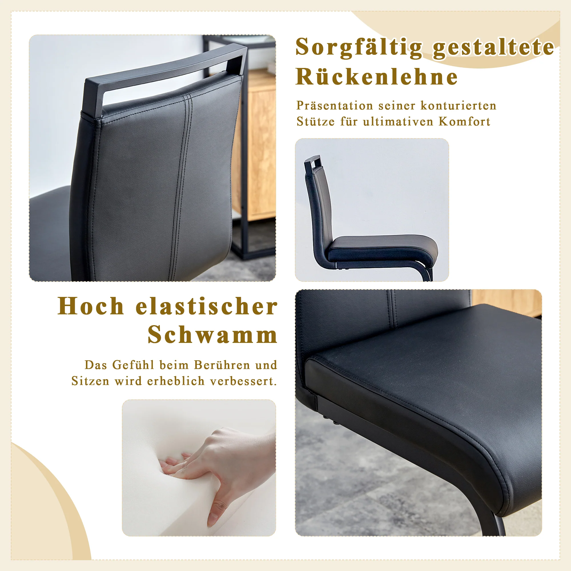 Set of 2 Nordic Bar Stools Faux Leather Metal Legs - Black - Image 7