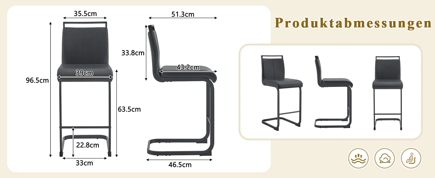 Set of 2 Nordic Bar Stools Faux Leather Metal Legs - Black - Image 9