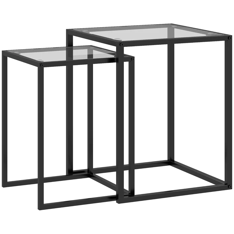 Set of 2 Stackable Side Tables Modern Steel Legs Black - Image 2
