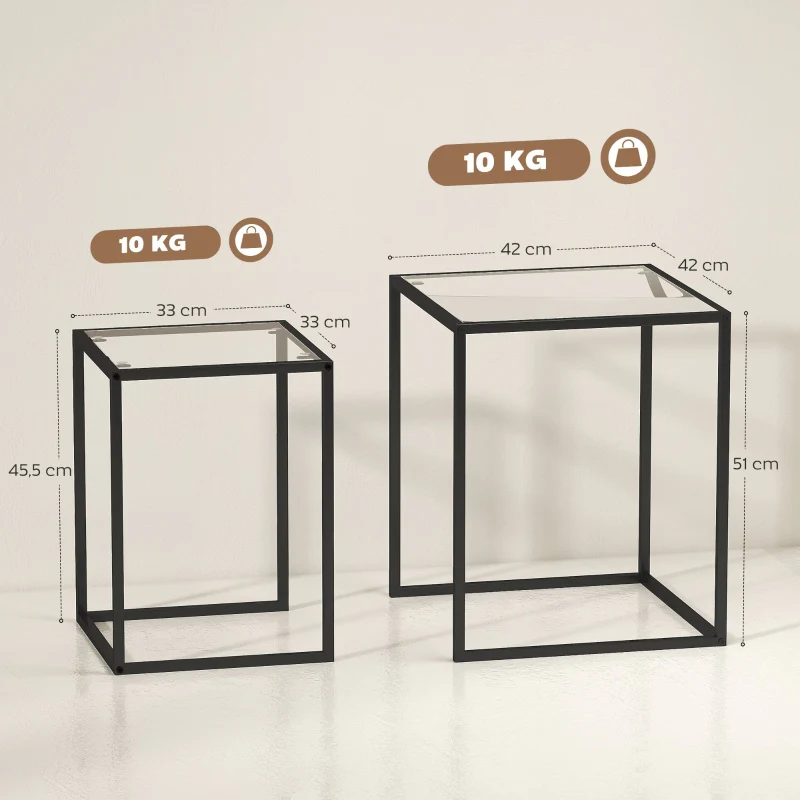 Set of 2 Stackable Side Tables Modern Steel Legs Black - Image 3