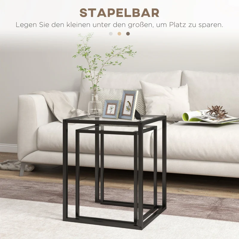 Set of 2 Stackable Side Tables Modern Steel Legs Black - Image 4