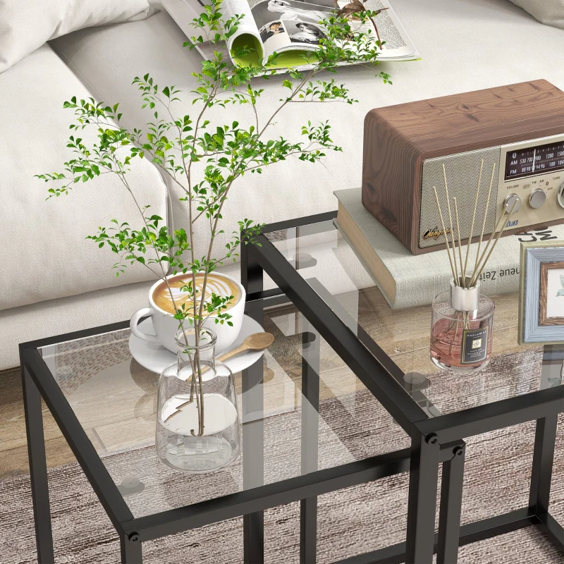 Set of 2 Stackable Side Tables Modern Steel Legs Black - Image 6