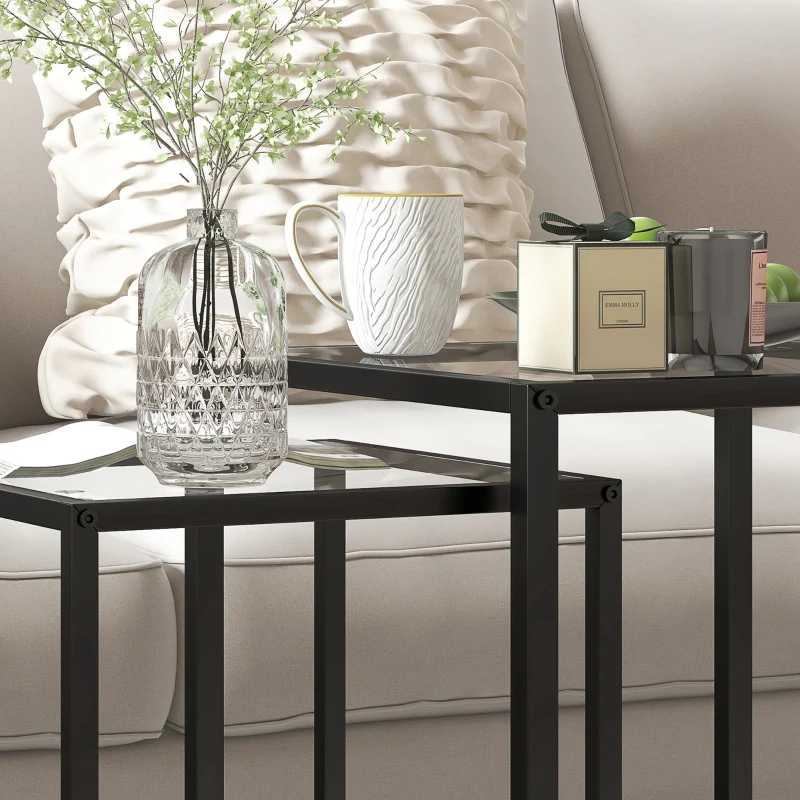 Set of 2 Stackable Side Tables Modern Steel Legs Black - Image 7