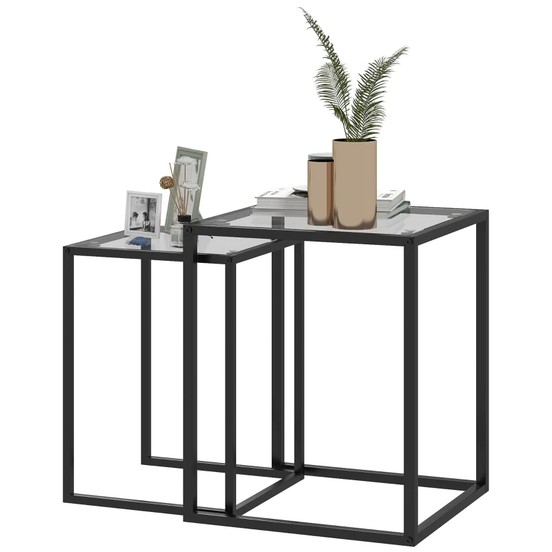 Set of 2 Stackable Side Tables Modern Steel Legs Black - Image 8