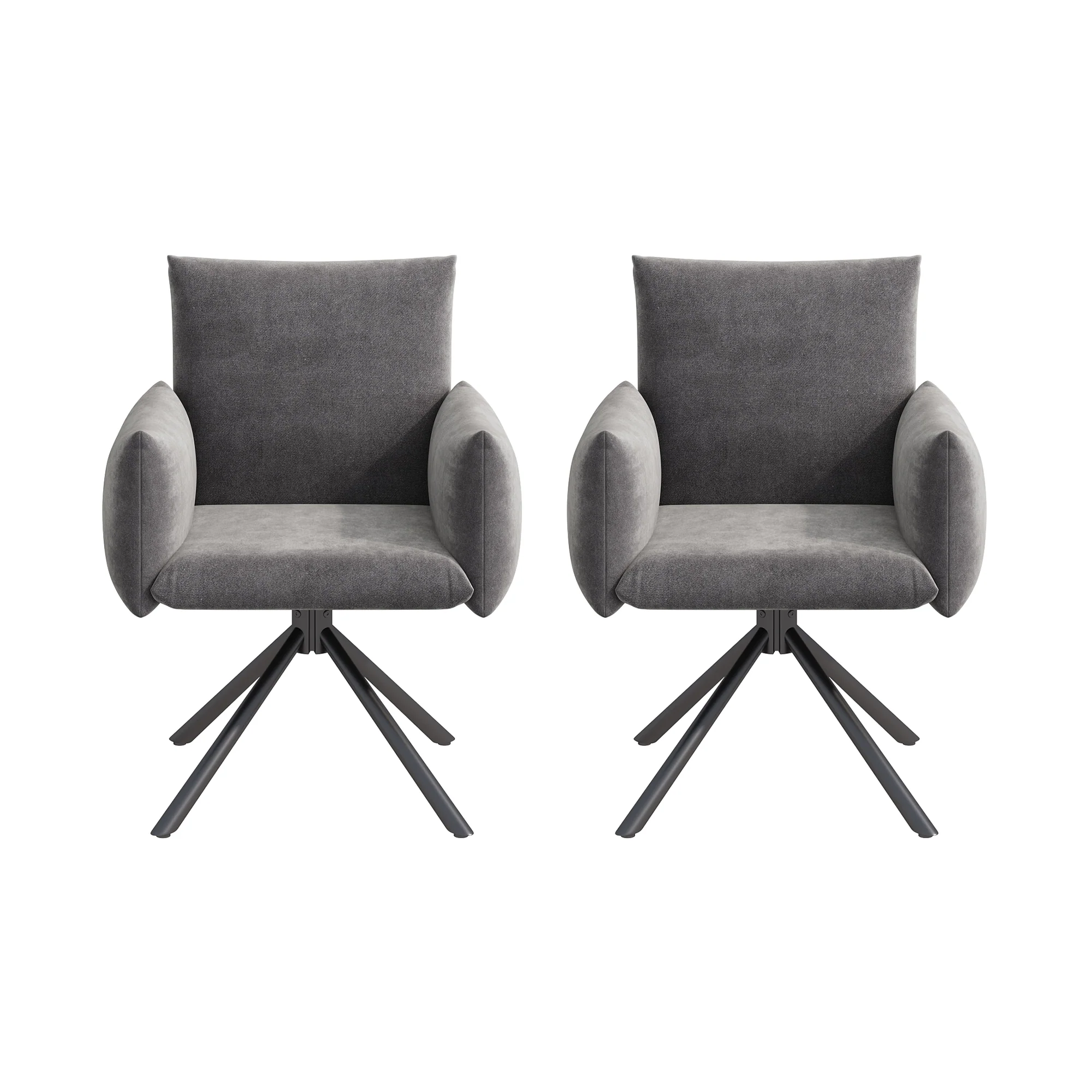 Set of 2 Swivel Chairs Upholstered Metal Legs Lumbar Support - Velvet Grey - Image 10