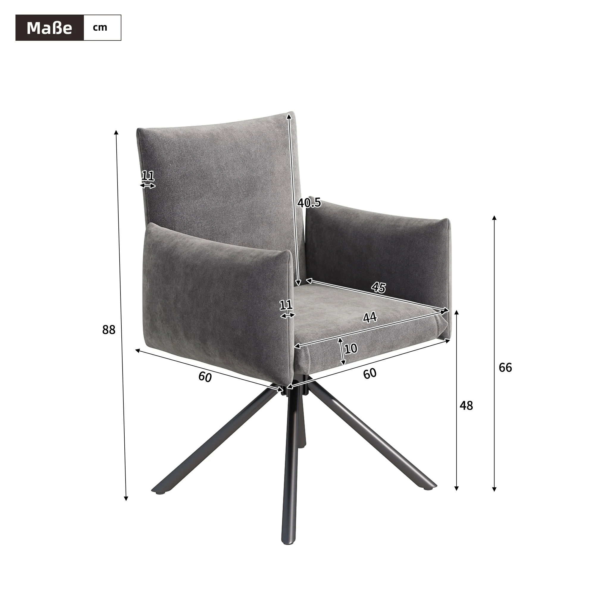 Set of 2 Swivel Chairs Upholstered Metal Legs Lumbar Support - Velvet Grey - Image 4