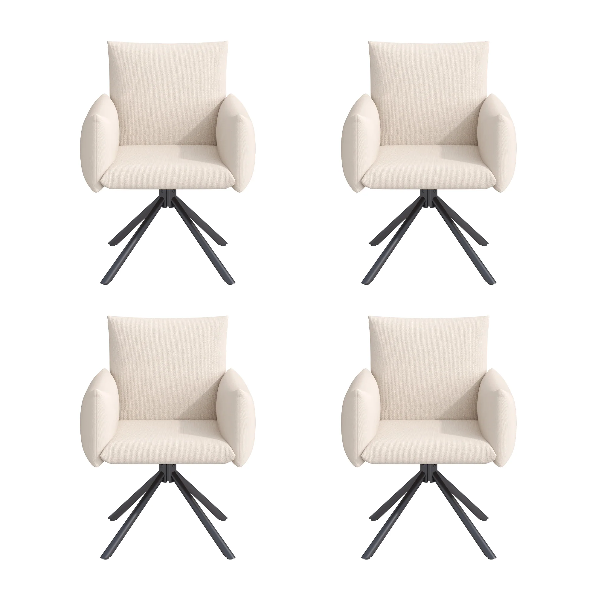 Set of 4 Dining Chairs Upholstered 360° Swivel Metal Legs Lumbar Support - Linen Beige - Image 10