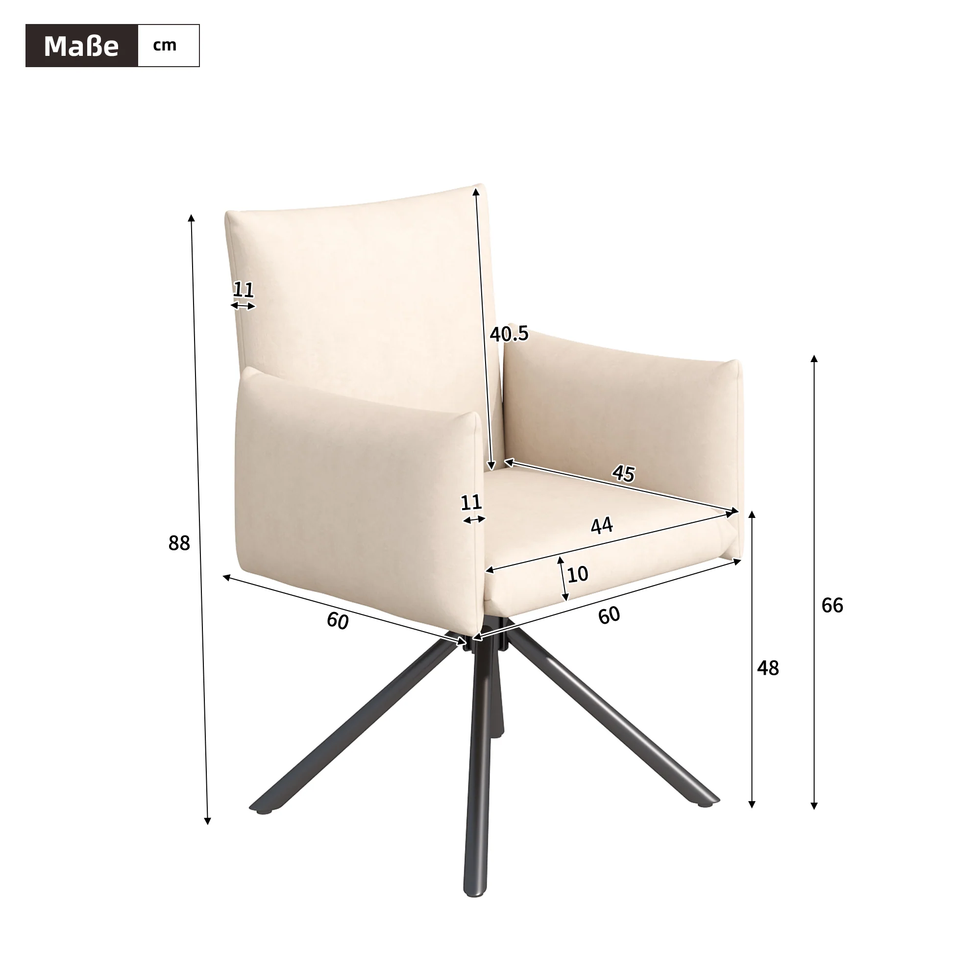 Set of 4 Dining Chairs Upholstered 360° Swivel Metal Legs Lumbar Support - Linen Beige - Image 4