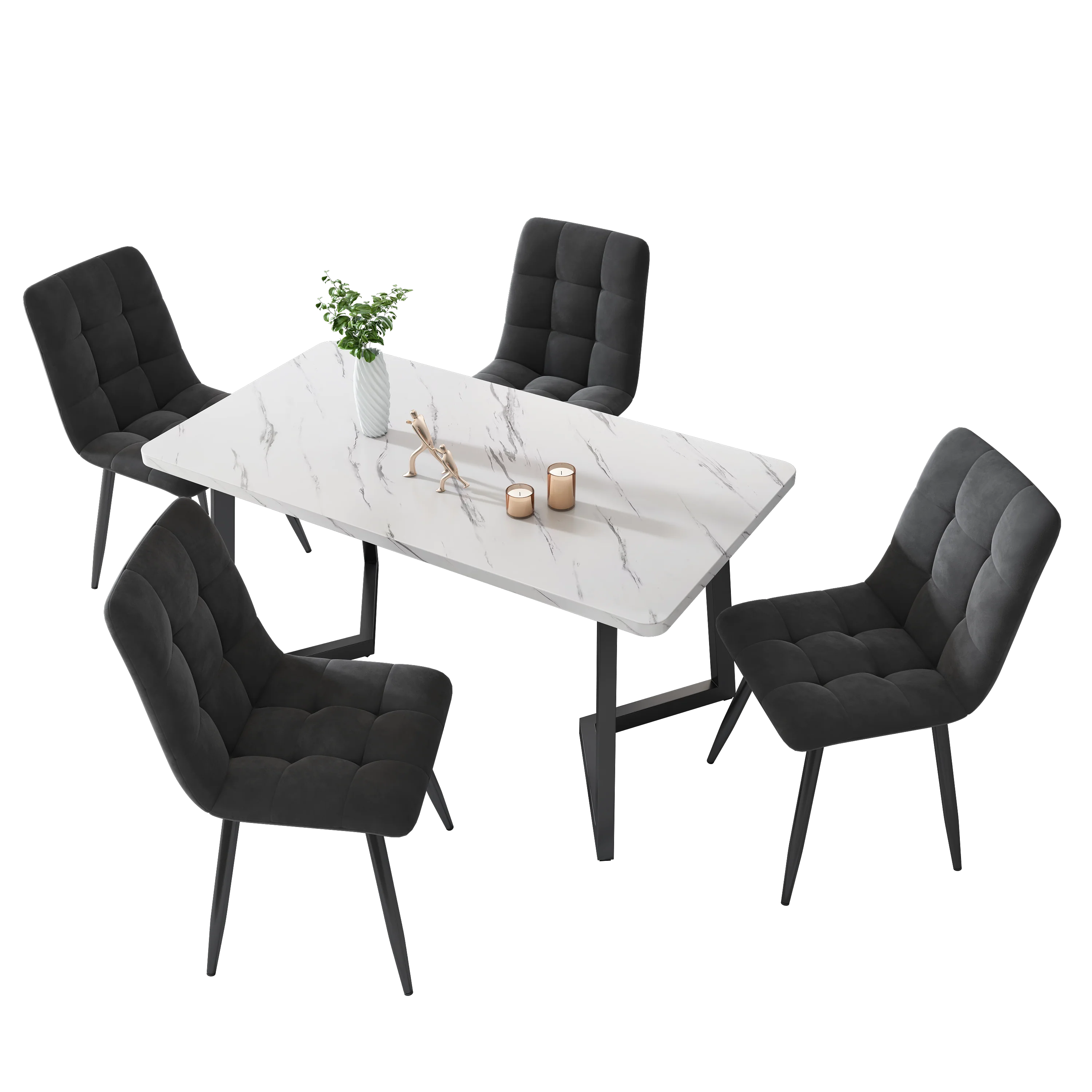 Set of 4 Dining Chairs Upholstered Designer Velvet Seat with Backrest Dark Grey Metal Frame - Image 3