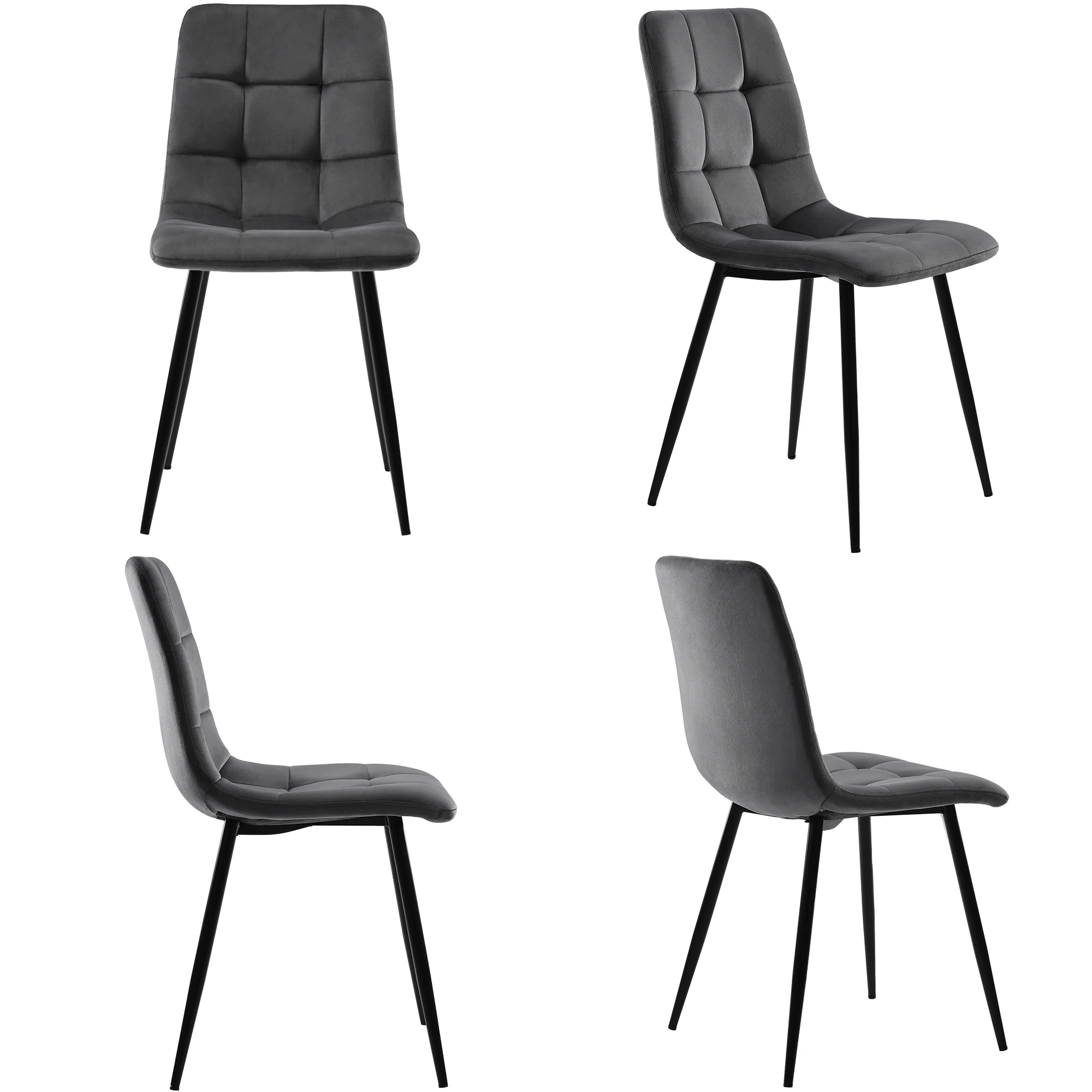 Set of 4 Dining Chairs Upholstered Designer Velvet Seat with Backrest Dark Grey Metal Frame - Image 4