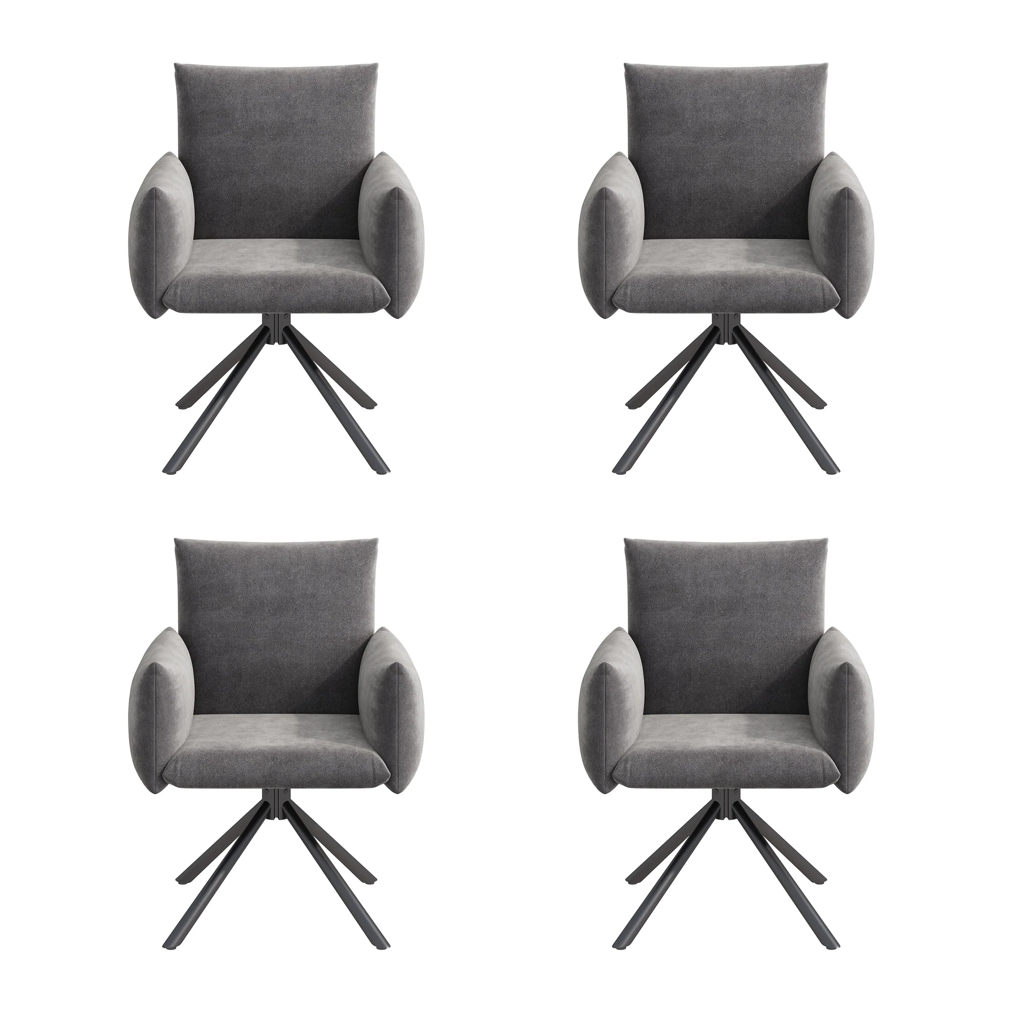 Set of 4 Dining Chairs Upholstered Swivel Metal Legs - Velvet Grey - Image 10