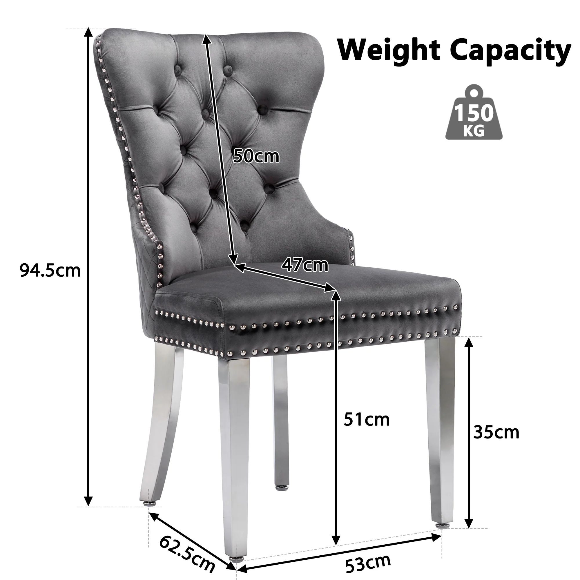 Set of 4 Upholstered Dining Chairs, Door Knocker Back, Metal Legs, Grey Velvet - Image 9