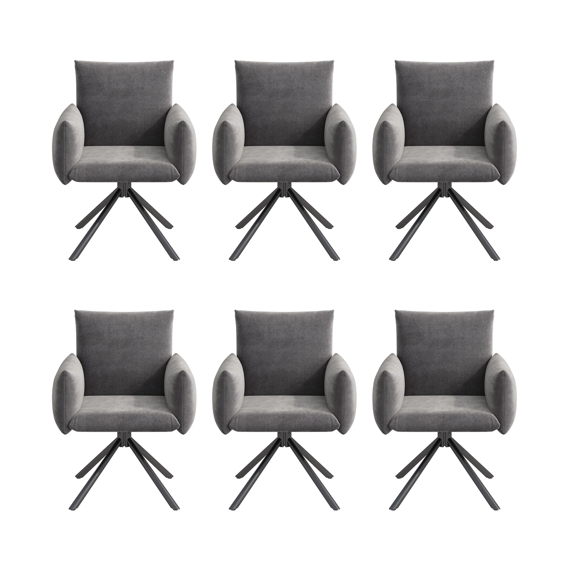 Set of 6 Dining Chairs Upholstered 360° Swivel Lumbar Support - Velvet Grey - Image 10