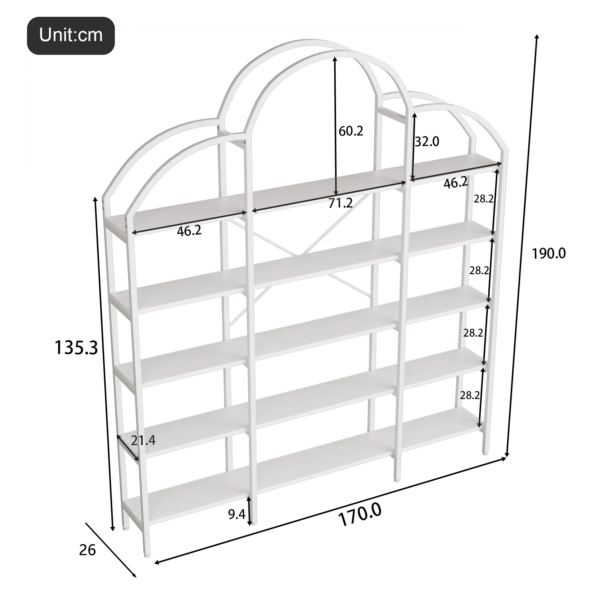 Shelf 170x26x190cm 5-Tier Cloud Shape - White - Image 5