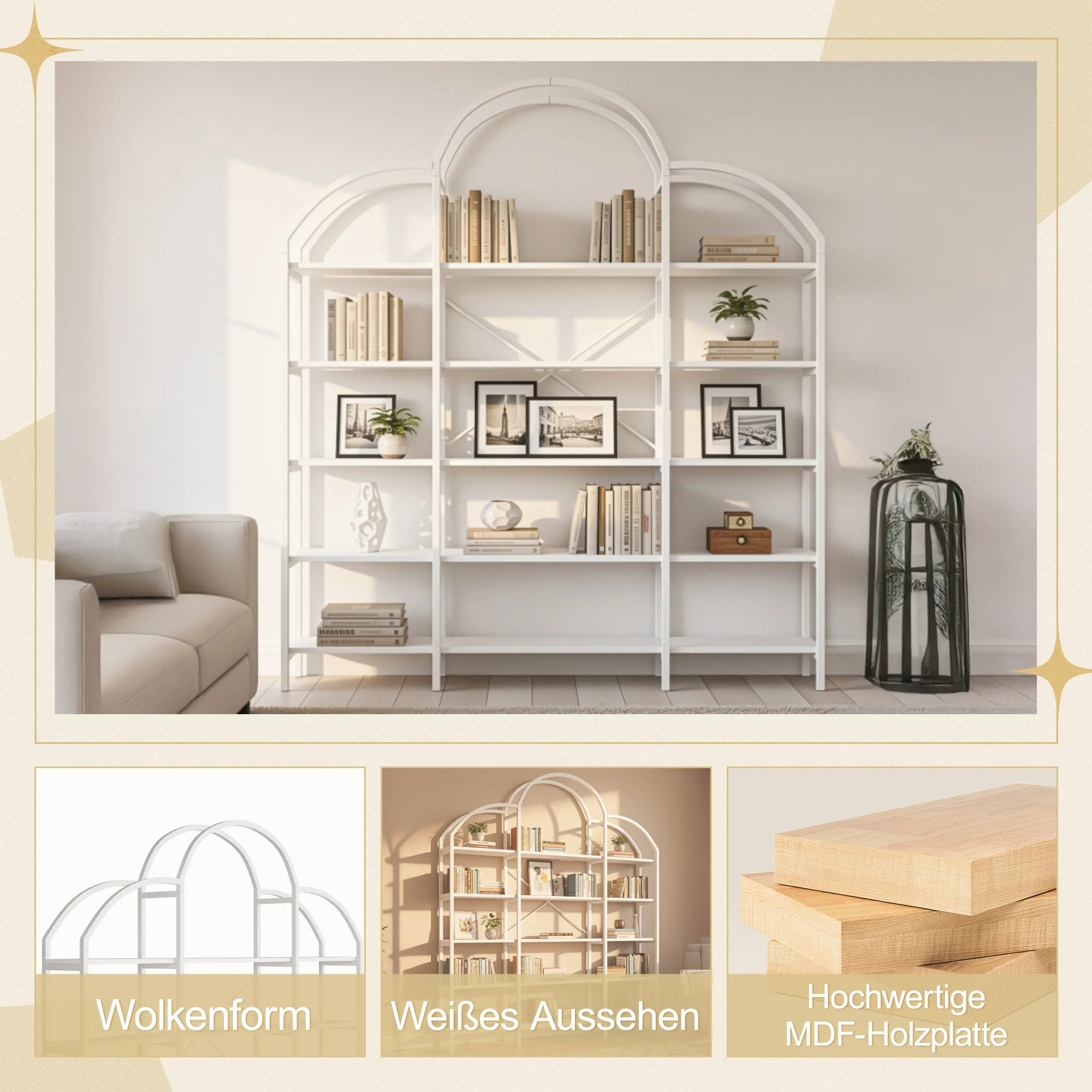 Shelf 170x26x190cm 5-Tier Cloud Shape - White - Image 6