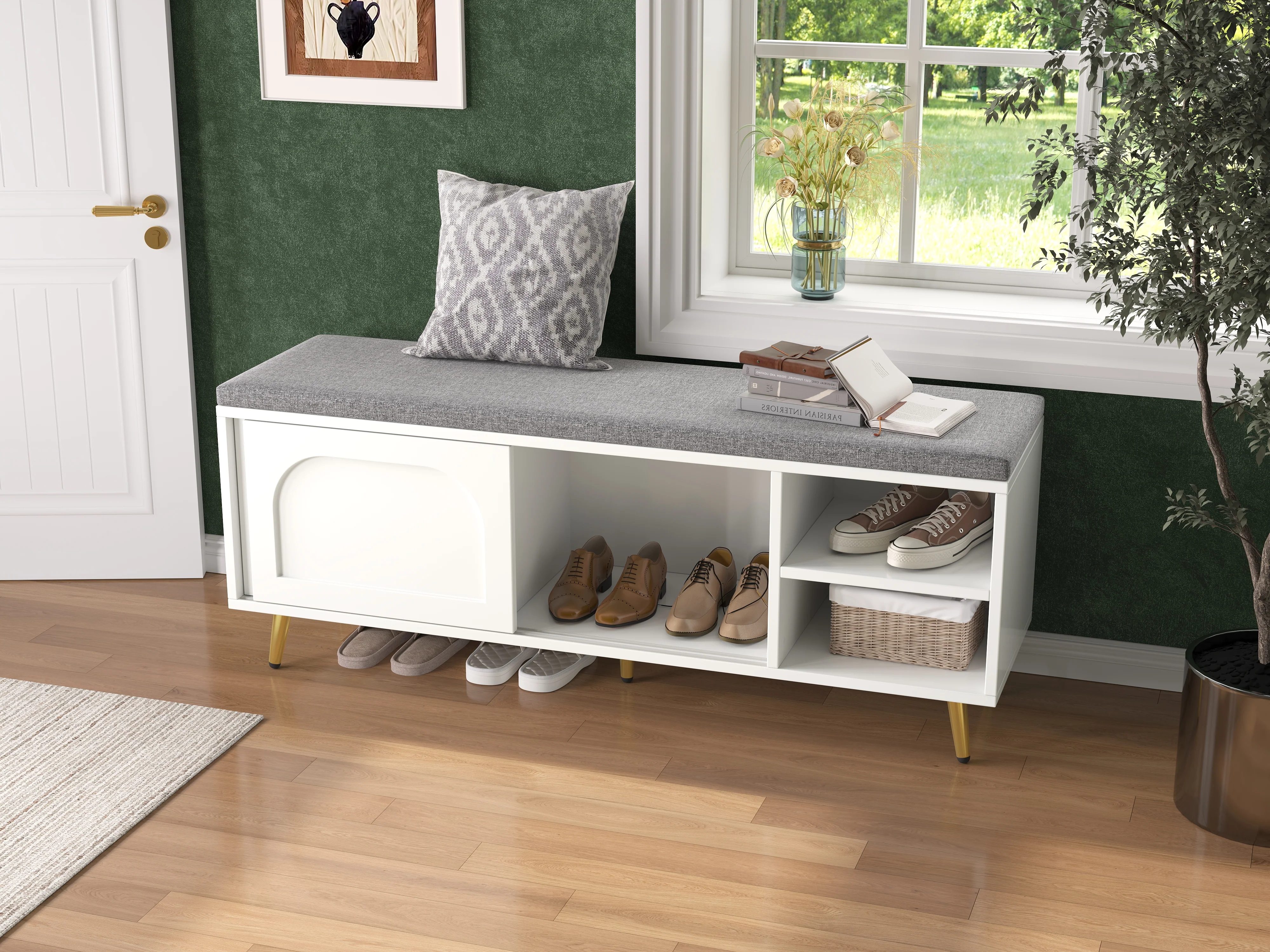 Shoe Bench Storage with Seat Cushion - White - Image 10