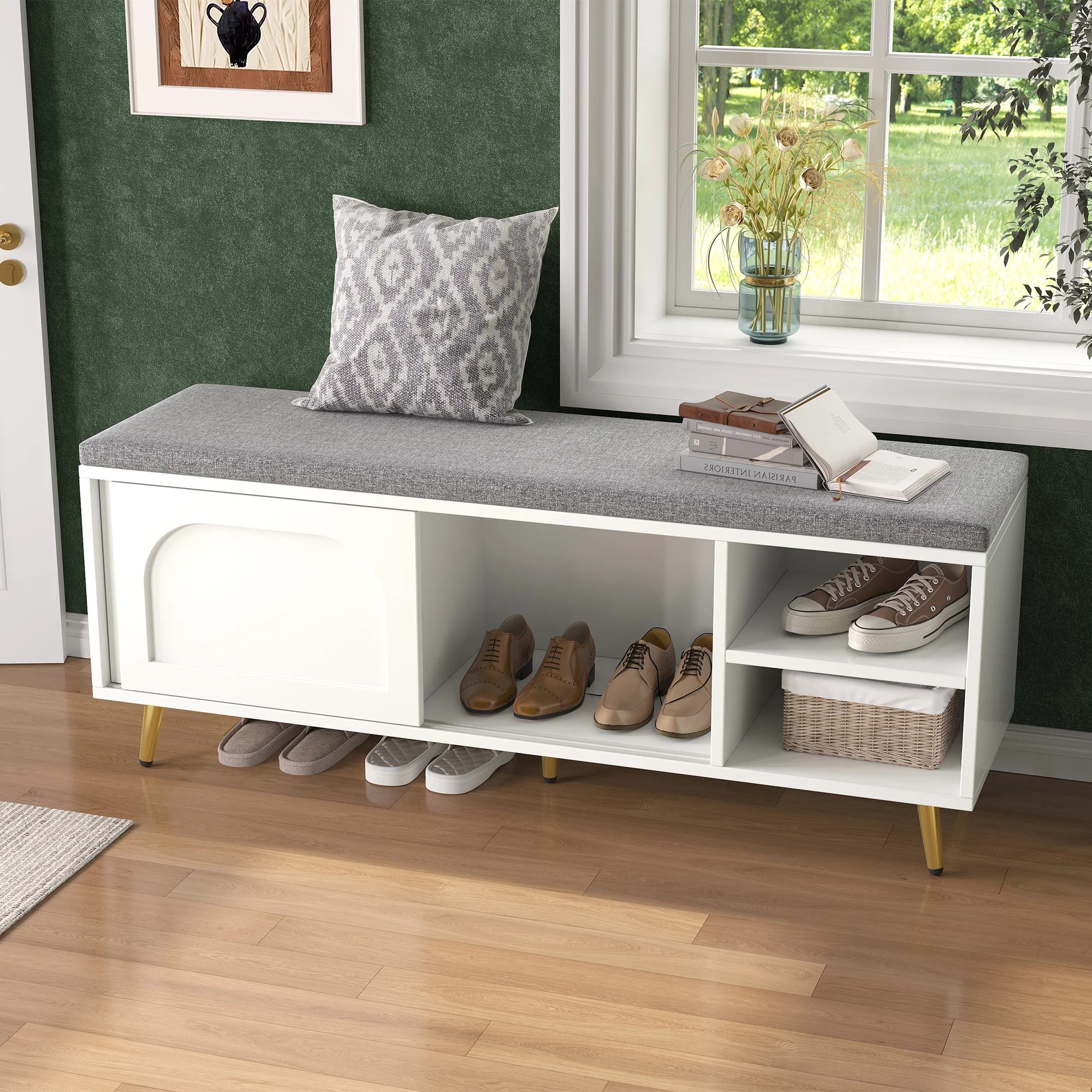 Shoe Bench Storage with Seat Cushion - White - Image 6