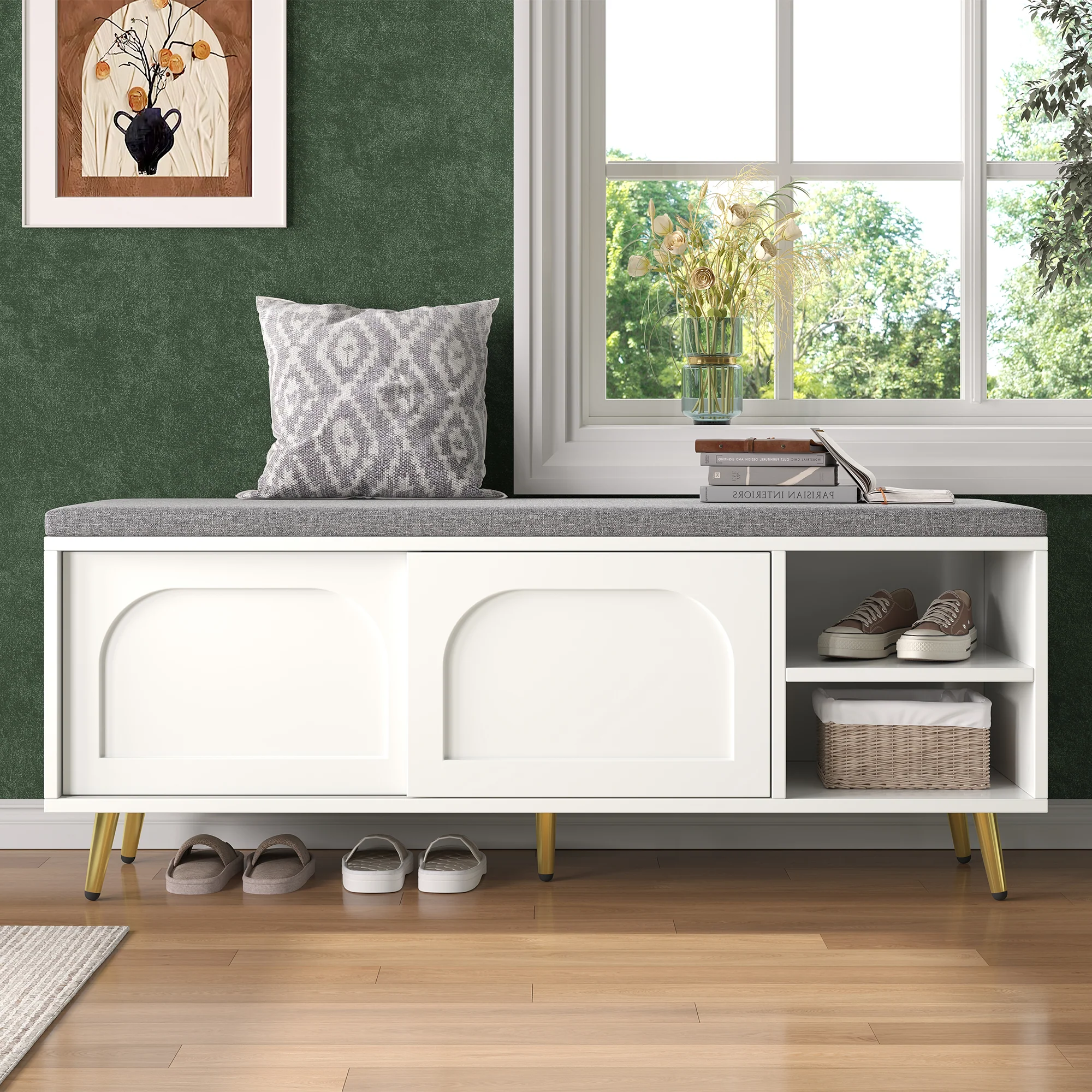 Shoe Bench Storage with Seat Cushion - White - Image 8