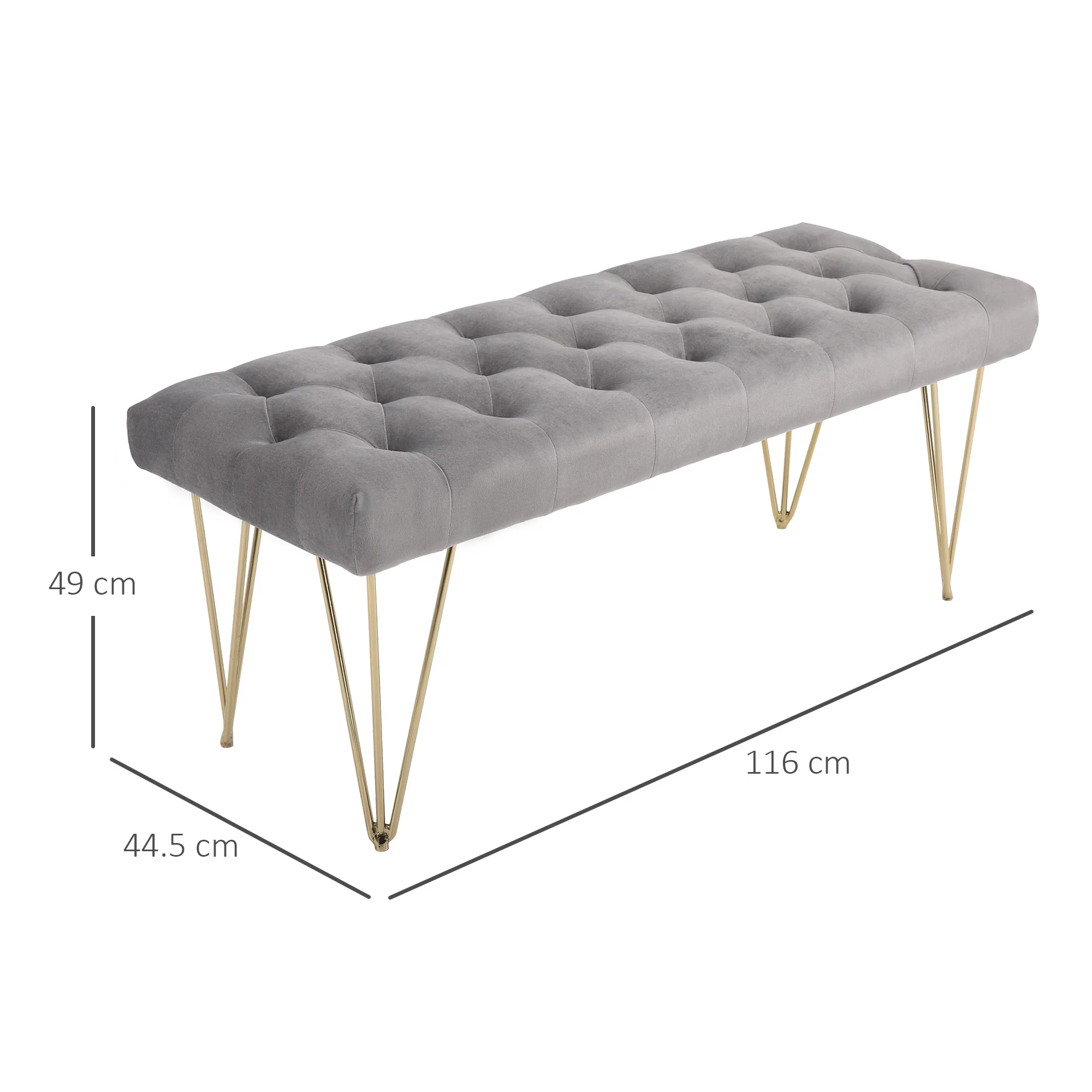 Shoe Bench, Velvet Cover, Entrance Area, Grey - Image 3